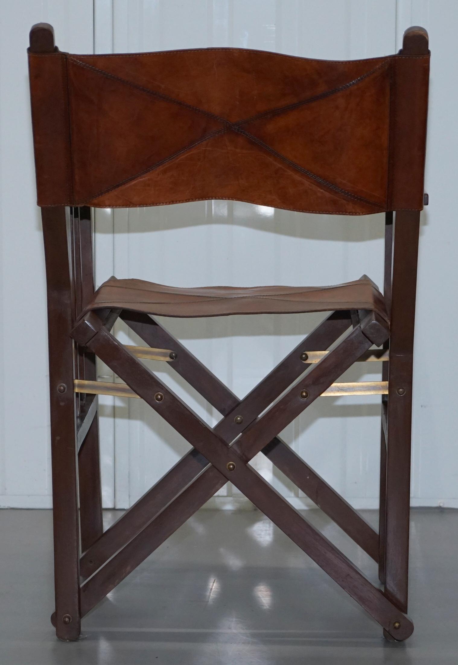 Set of 6 Heritage Aged Brown Leather Directors Folding Dining Chairs 6