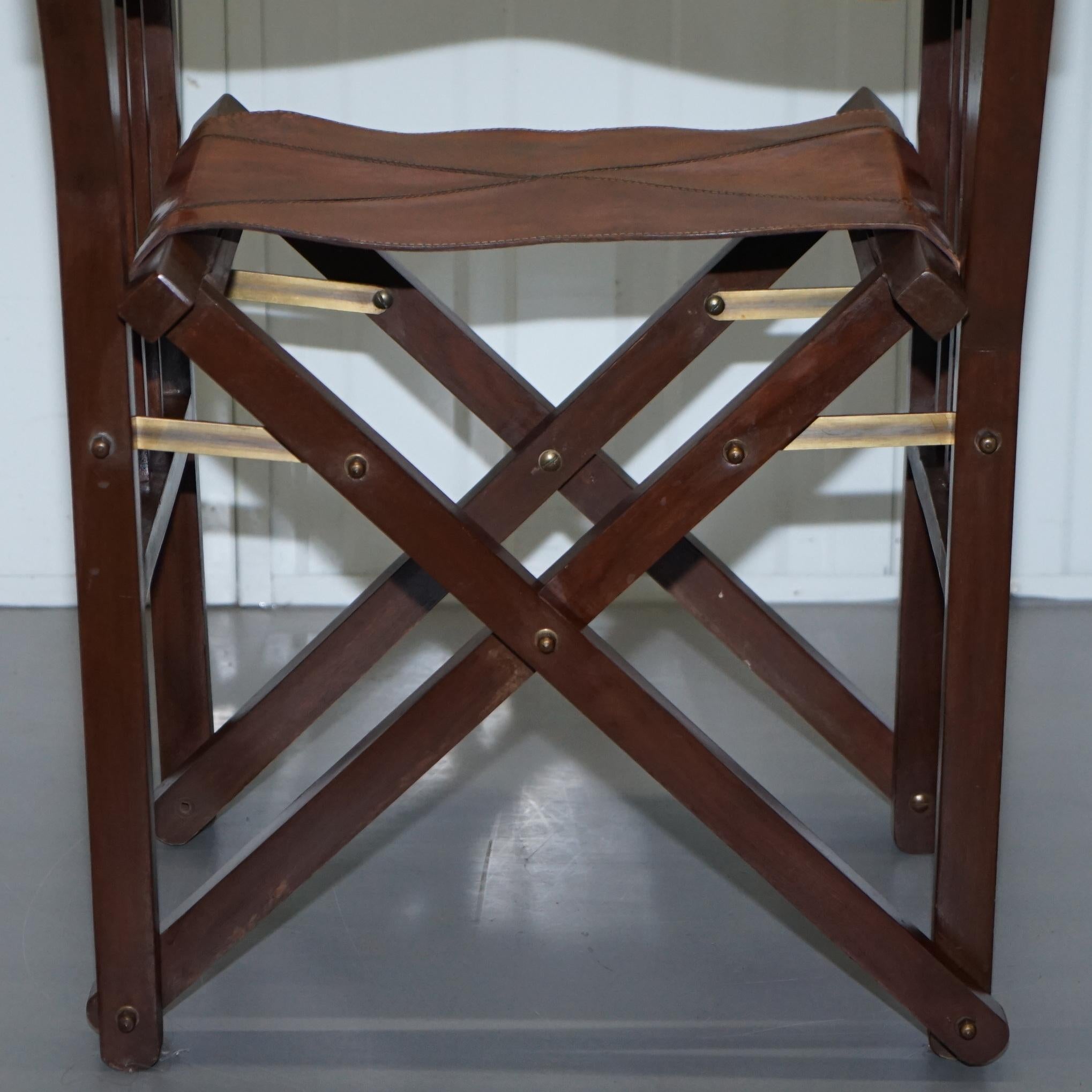 Set of 6 Heritage Aged Brown Leather Directors Folding Dining Chairs at