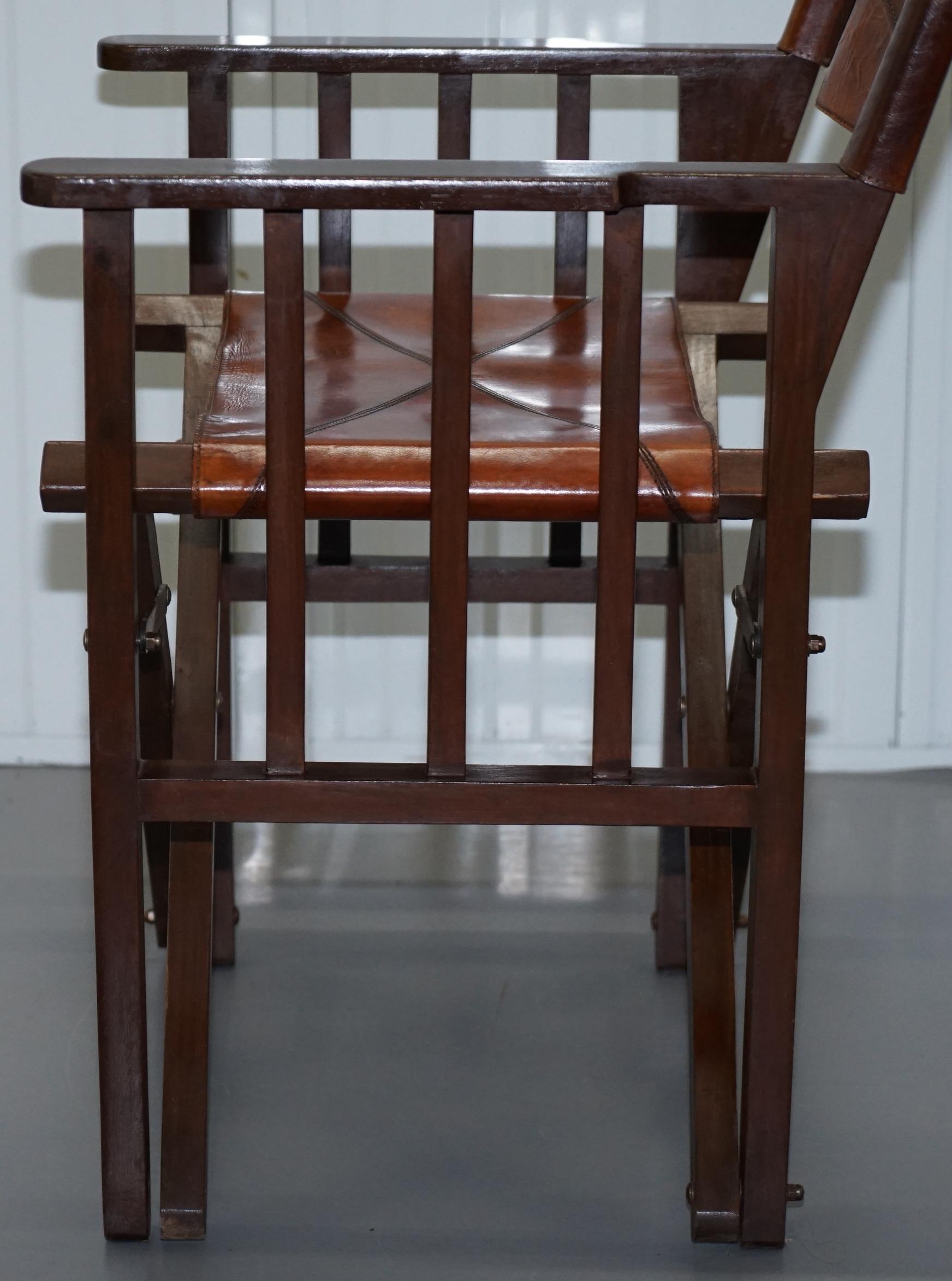 Set of 6 Heritage Aged Brown Leather Directors Folding Dining Chairs 9
