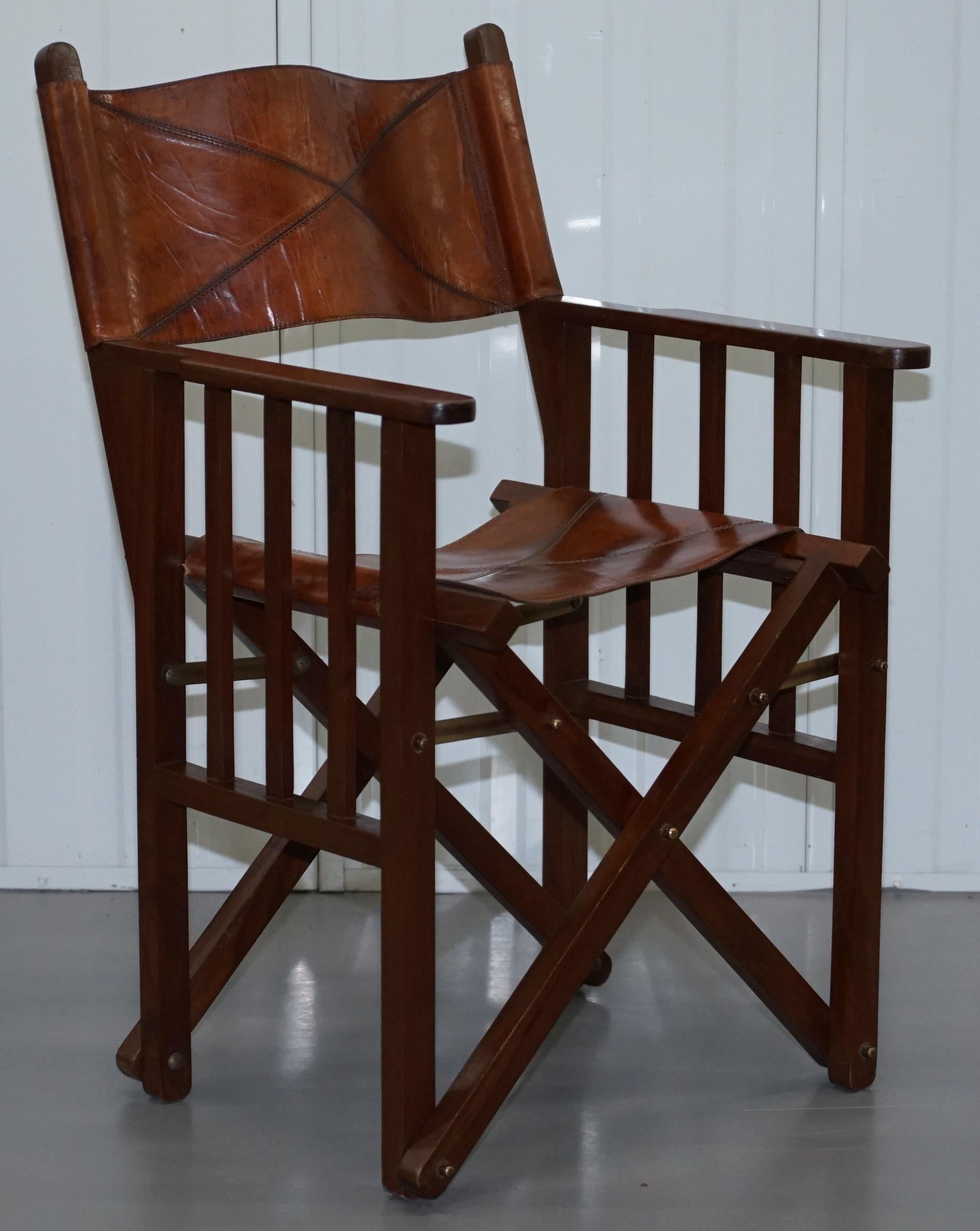 Set of 6 Heritage Aged Brown Leather Directors Folding Dining Chairs at