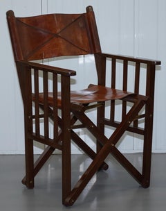 Set of 6 Heritage Aged Brown Leather Directors Folding Dining Chairs