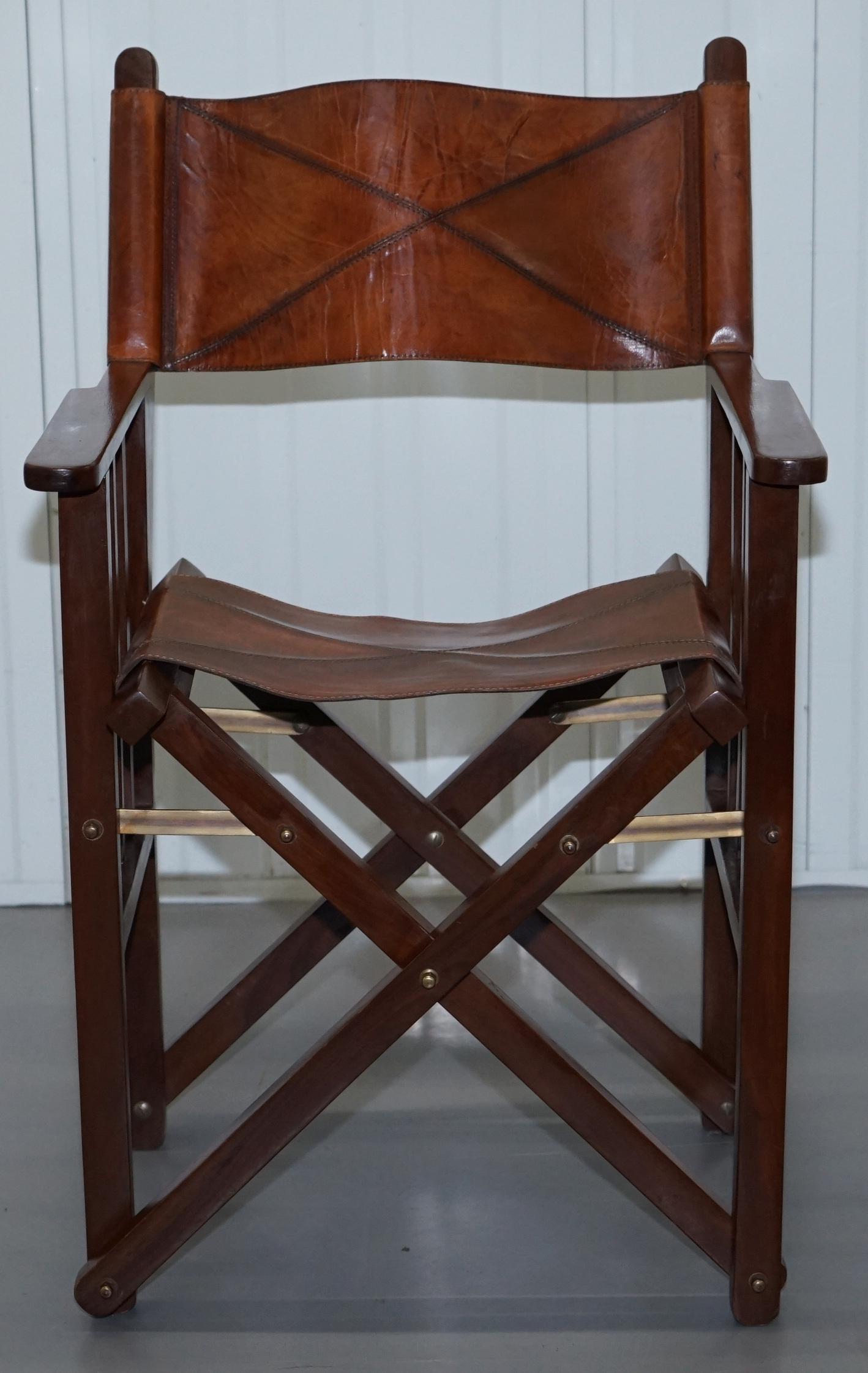 Set of 6 Heritage Aged Brown Leather Directors Folding Dining Chairs 11