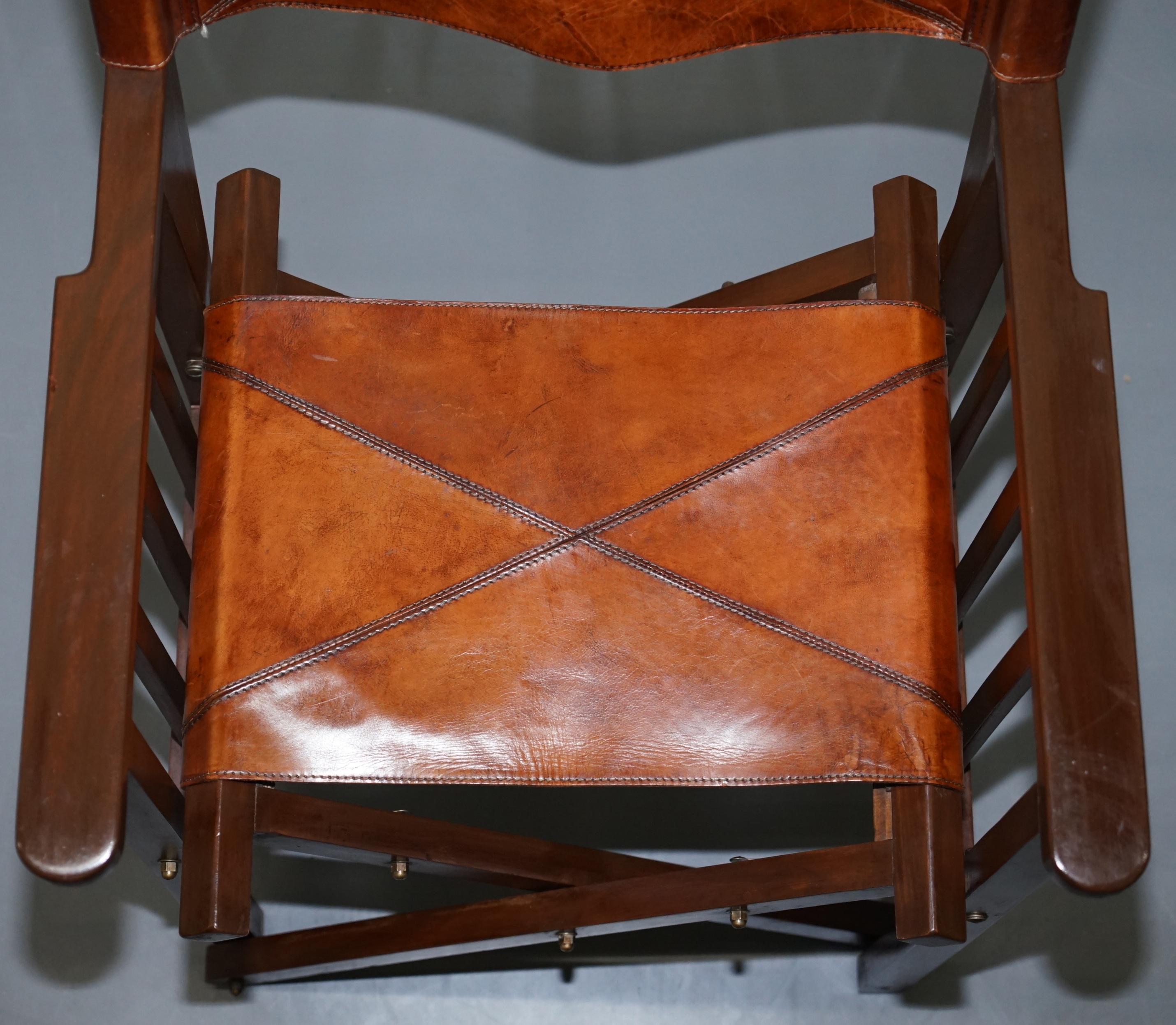 Modern Set of 6 Heritage Aged Brown Leather Directors Folding Dining Chairs