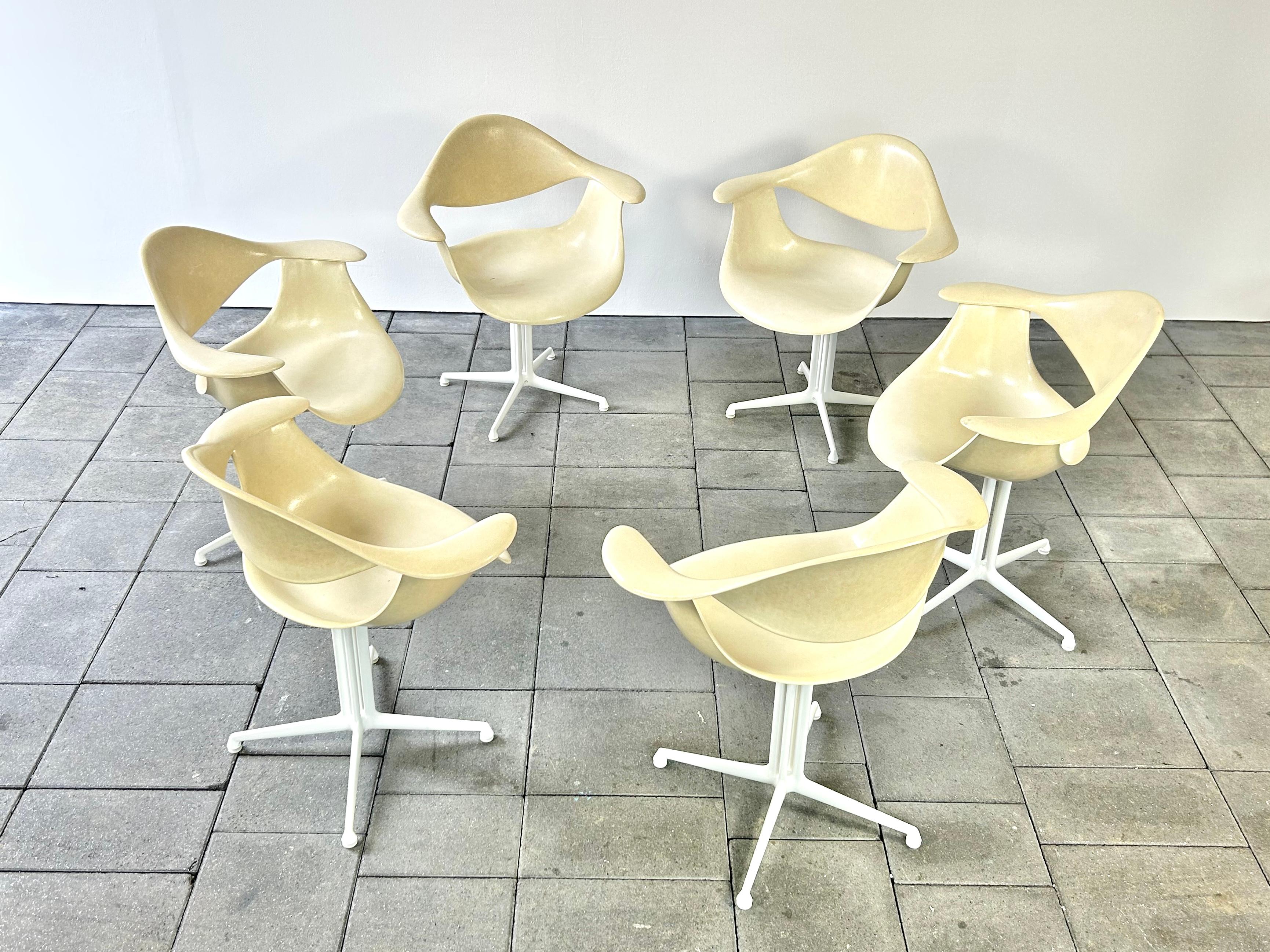 Mid-Century Modern Set of 6 Herman Miller DAF Chairs Designed by George Nelson in 1958 For Sale