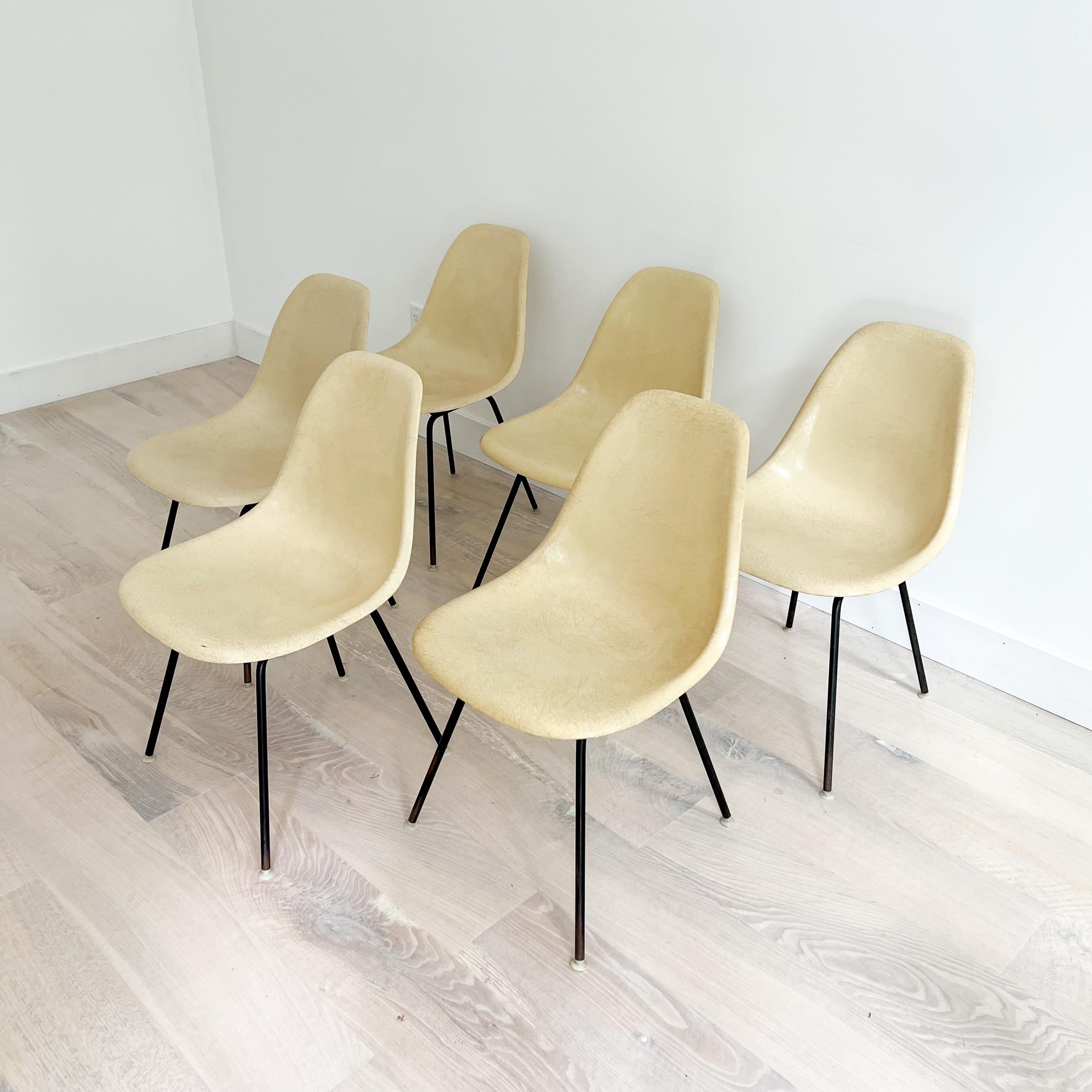 Mid-Century Modern Set of 6 Herman Miller DSX Eames Chairs - Yellow Grey