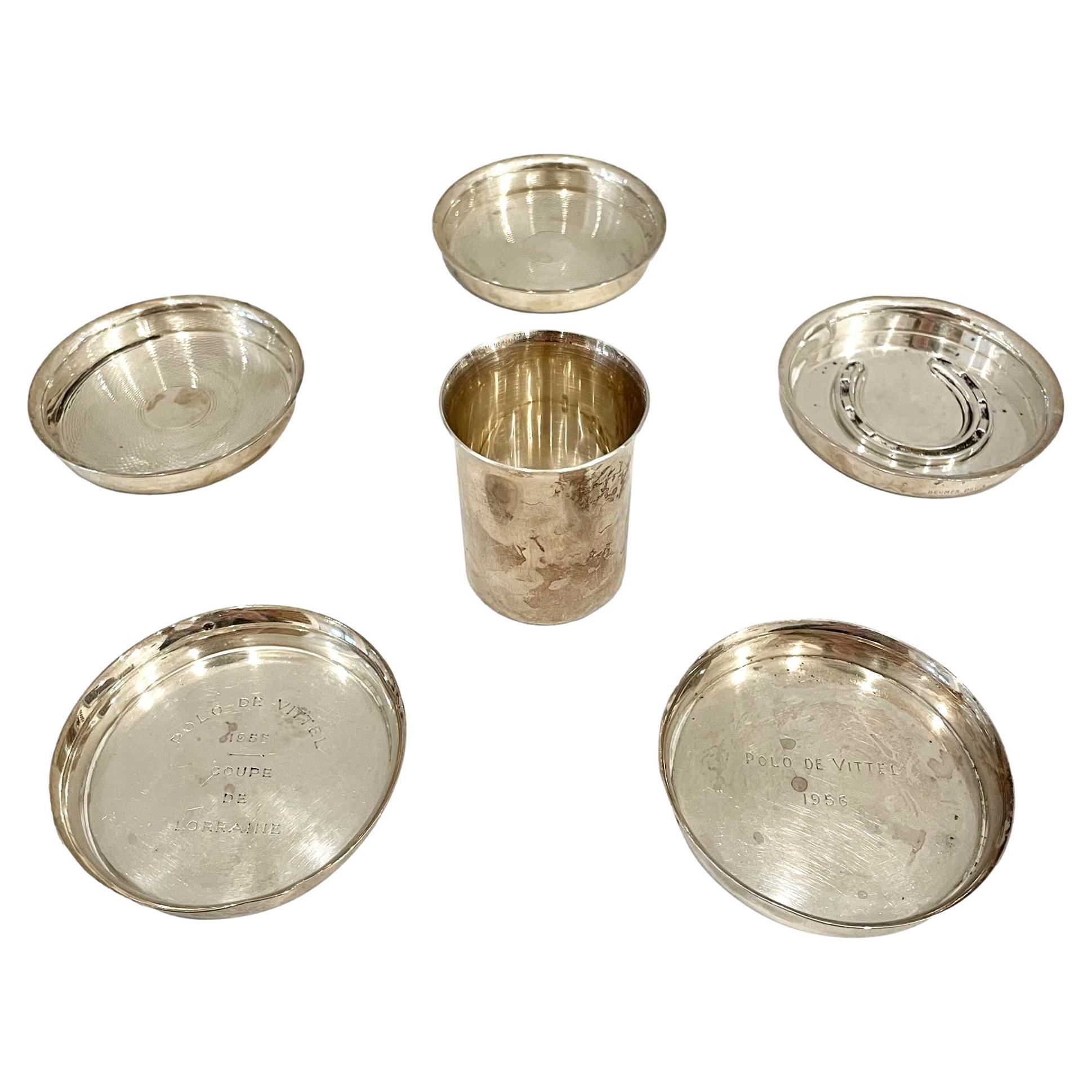 Set of 6 Hermes Silver Plated Jewelry Trays and Cup, 1950s France For Sale