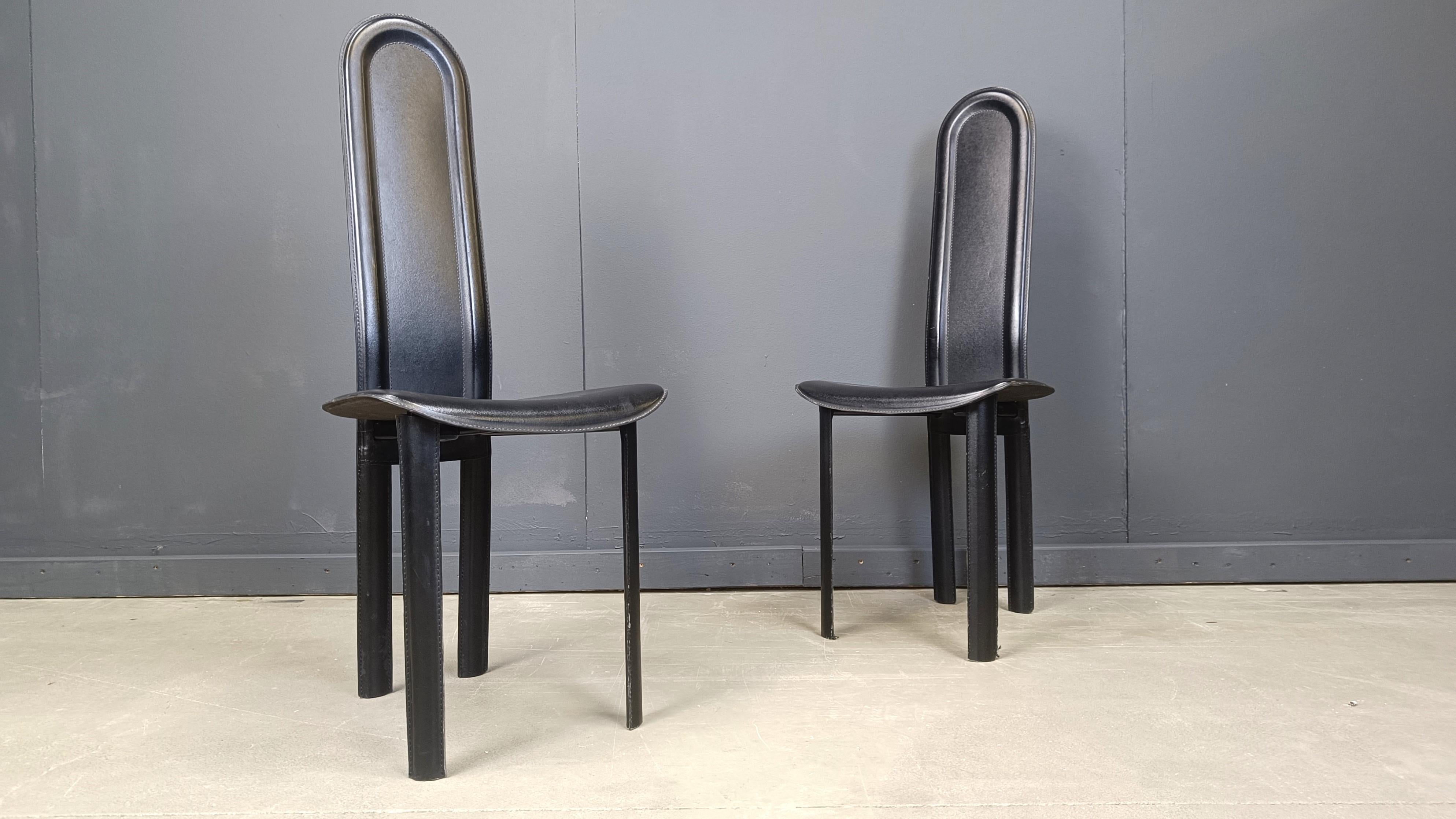 Set of 6 high back black leather dining chairs, 1980s 1