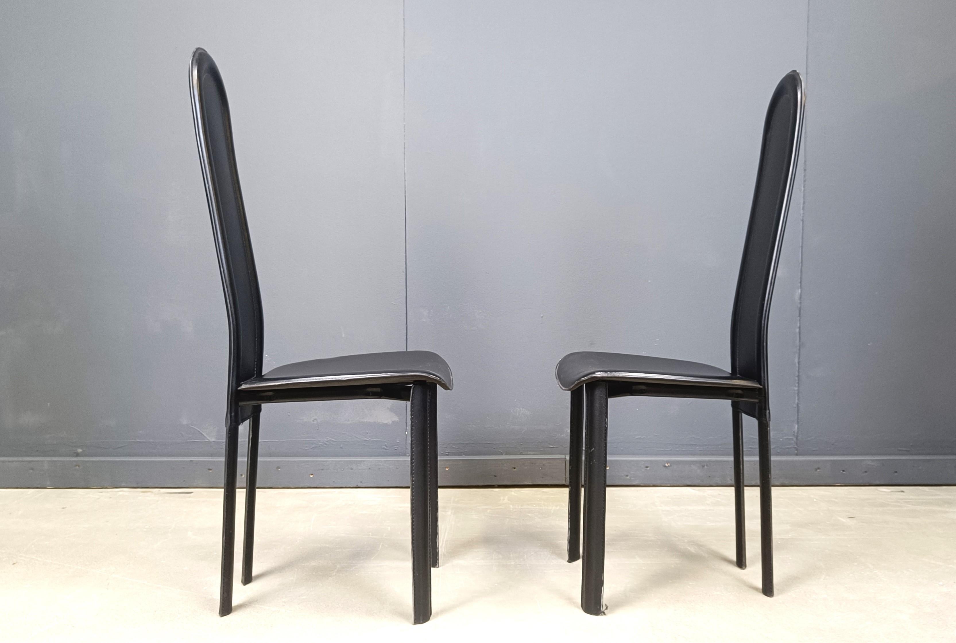 Set of 6 high back black leather dining chairs, 1980s 2