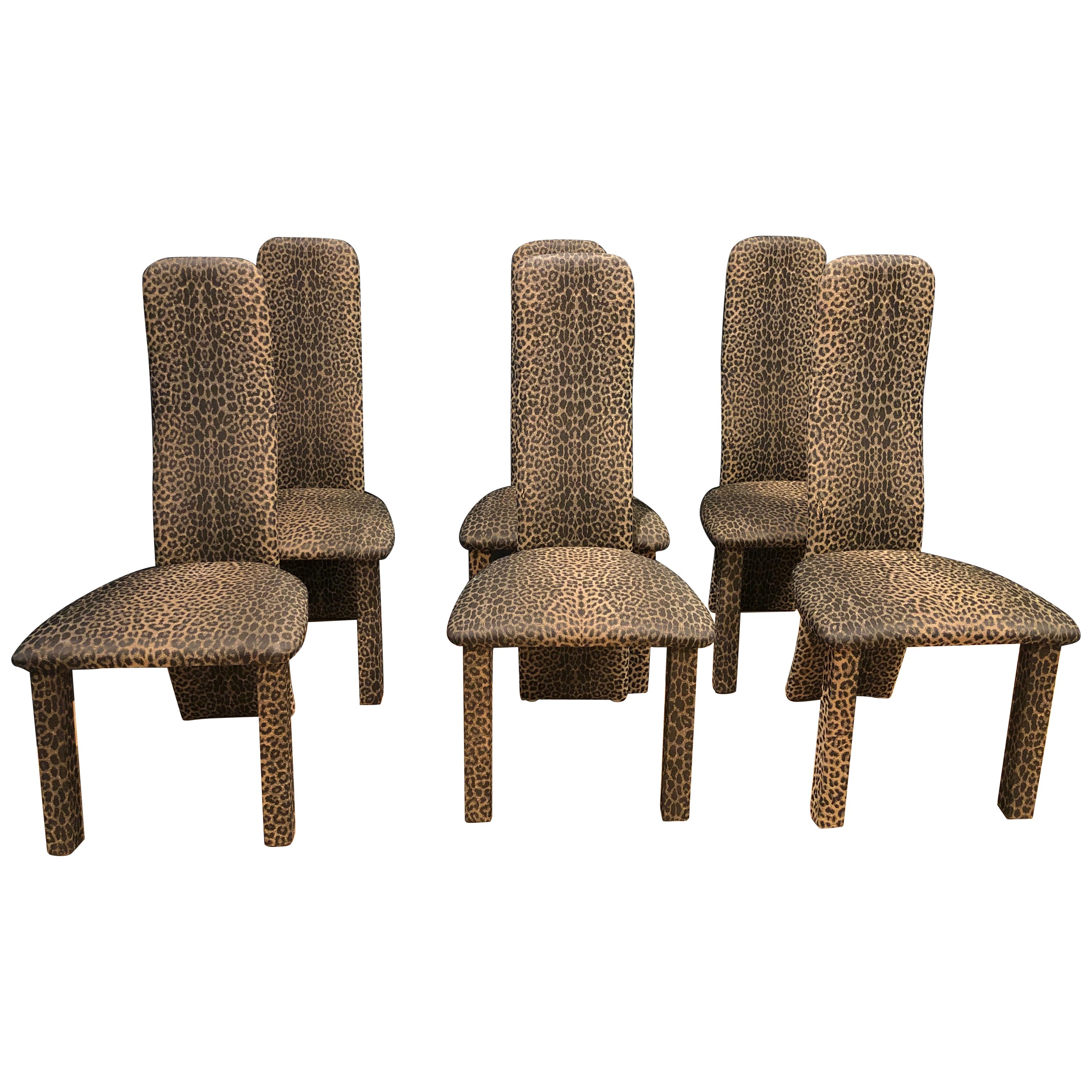 Set of 6 Leopard Print High back Dining Chairs