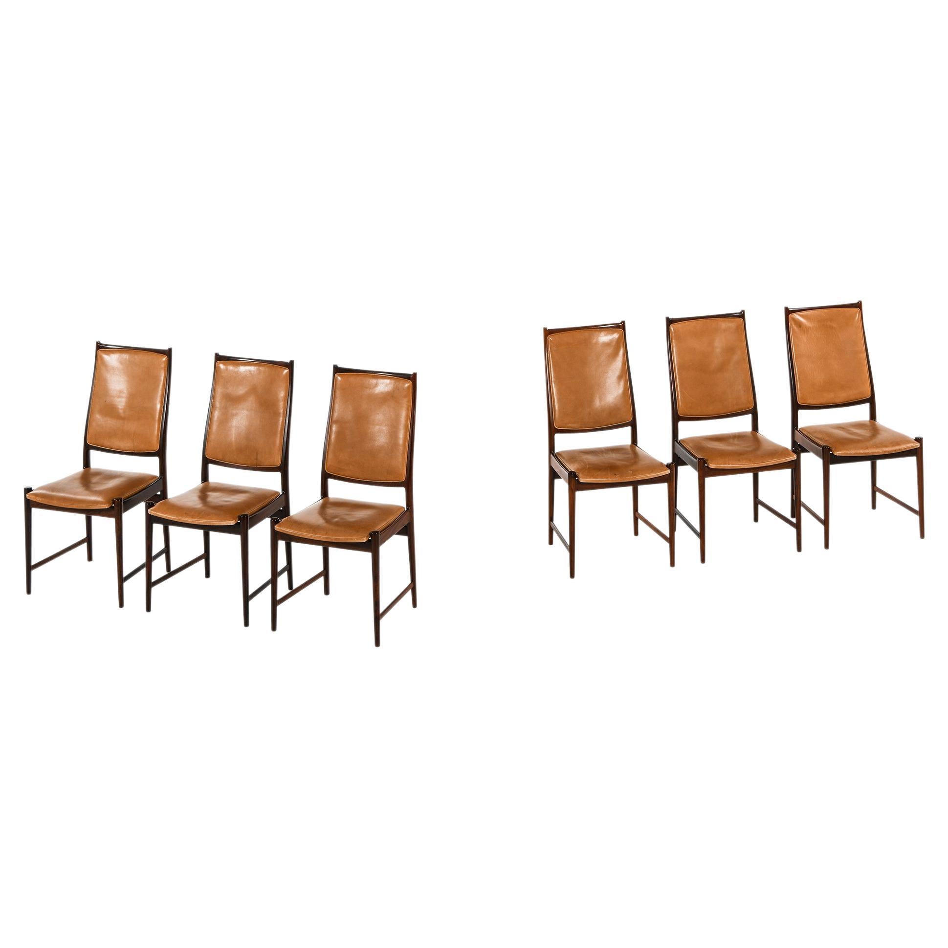 Set di 6 sedie da pranzo con schienale alto in palissandro e pelle di Torbjørn Afdal, anni '50