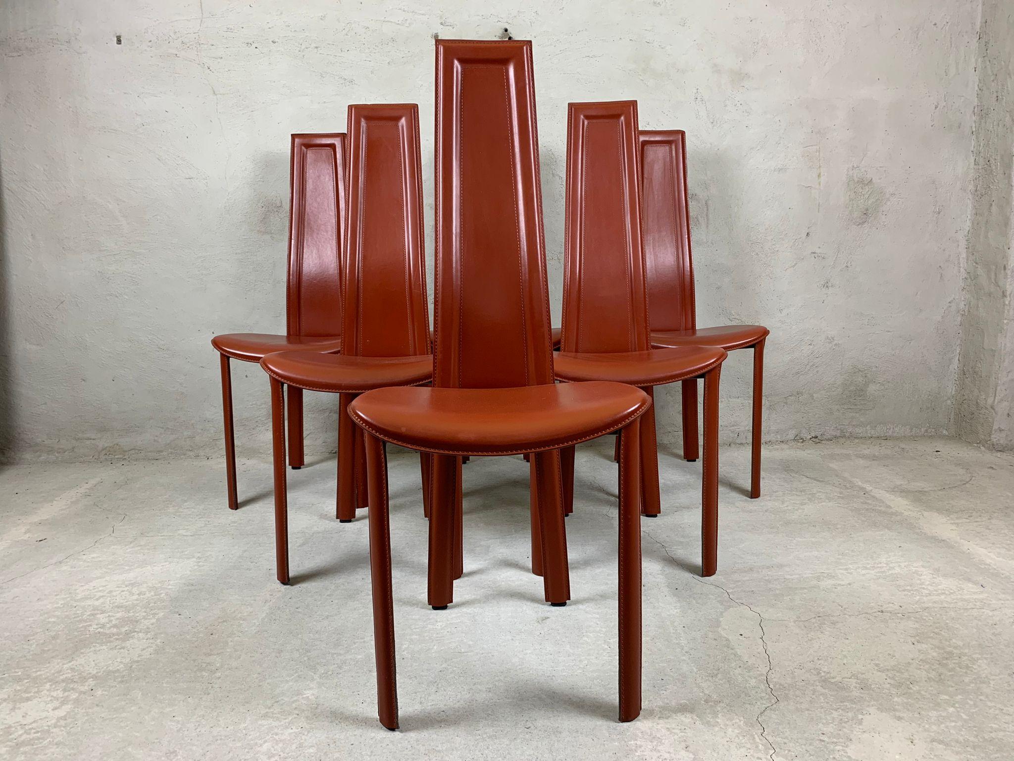 Post-Modern Set Of 6 High Back Dining Room Chairs By Arper For Sale