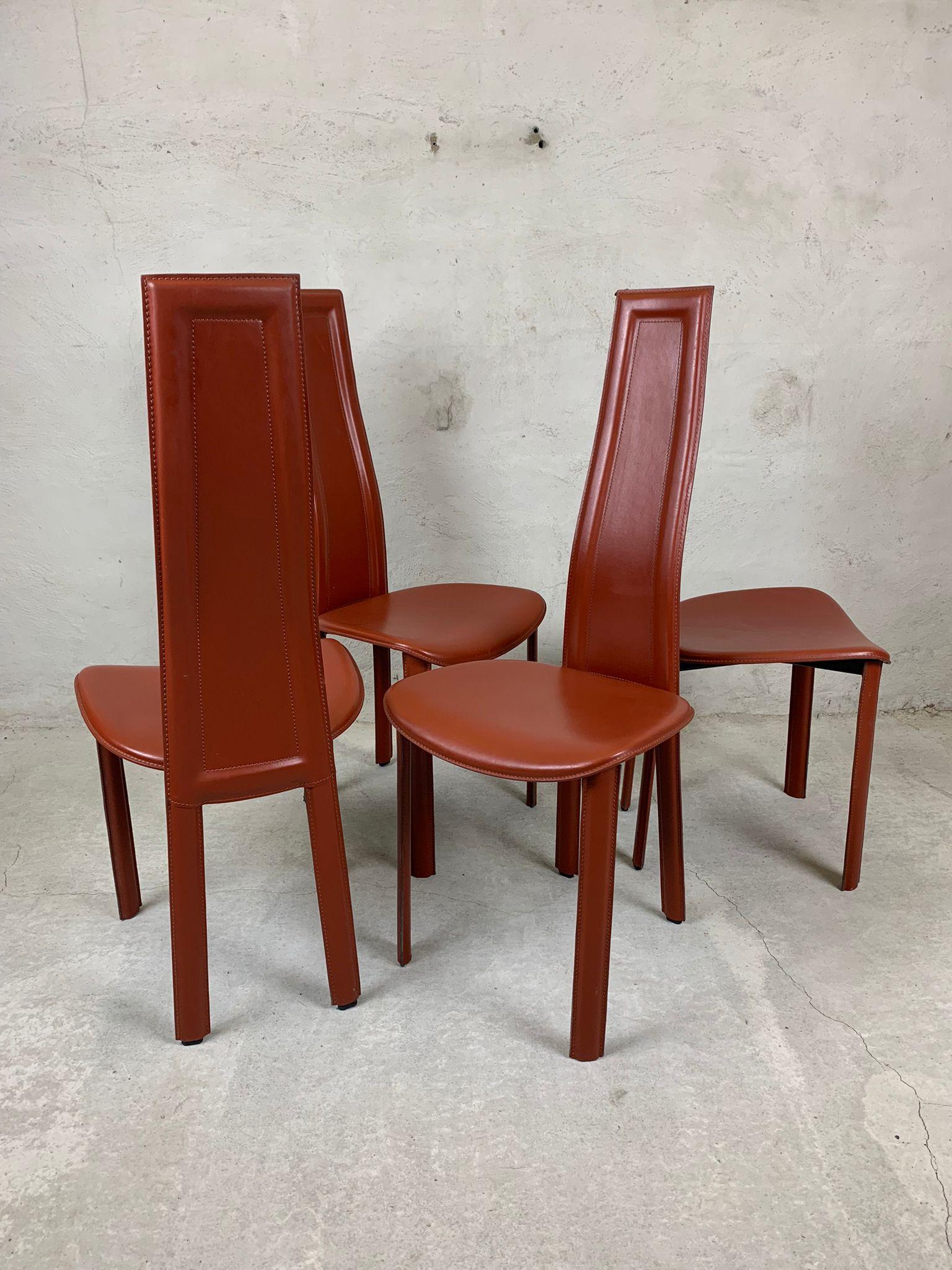 Italian Set Of 6 High Back Dining Room Chairs By Arper For Sale
