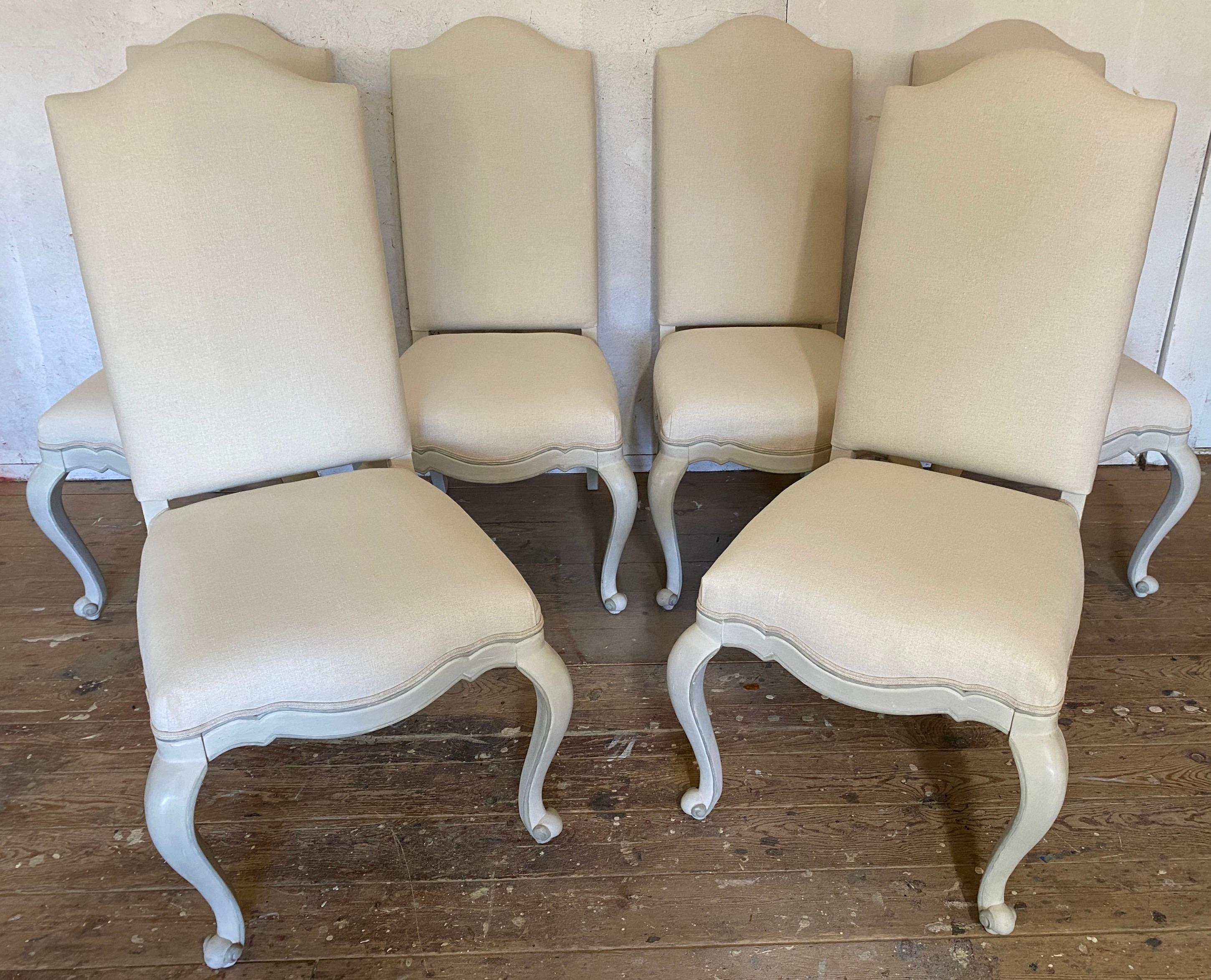 Set of 6 High Back French Country Provincial Style Upholstered Dining Chairs For Sale 3