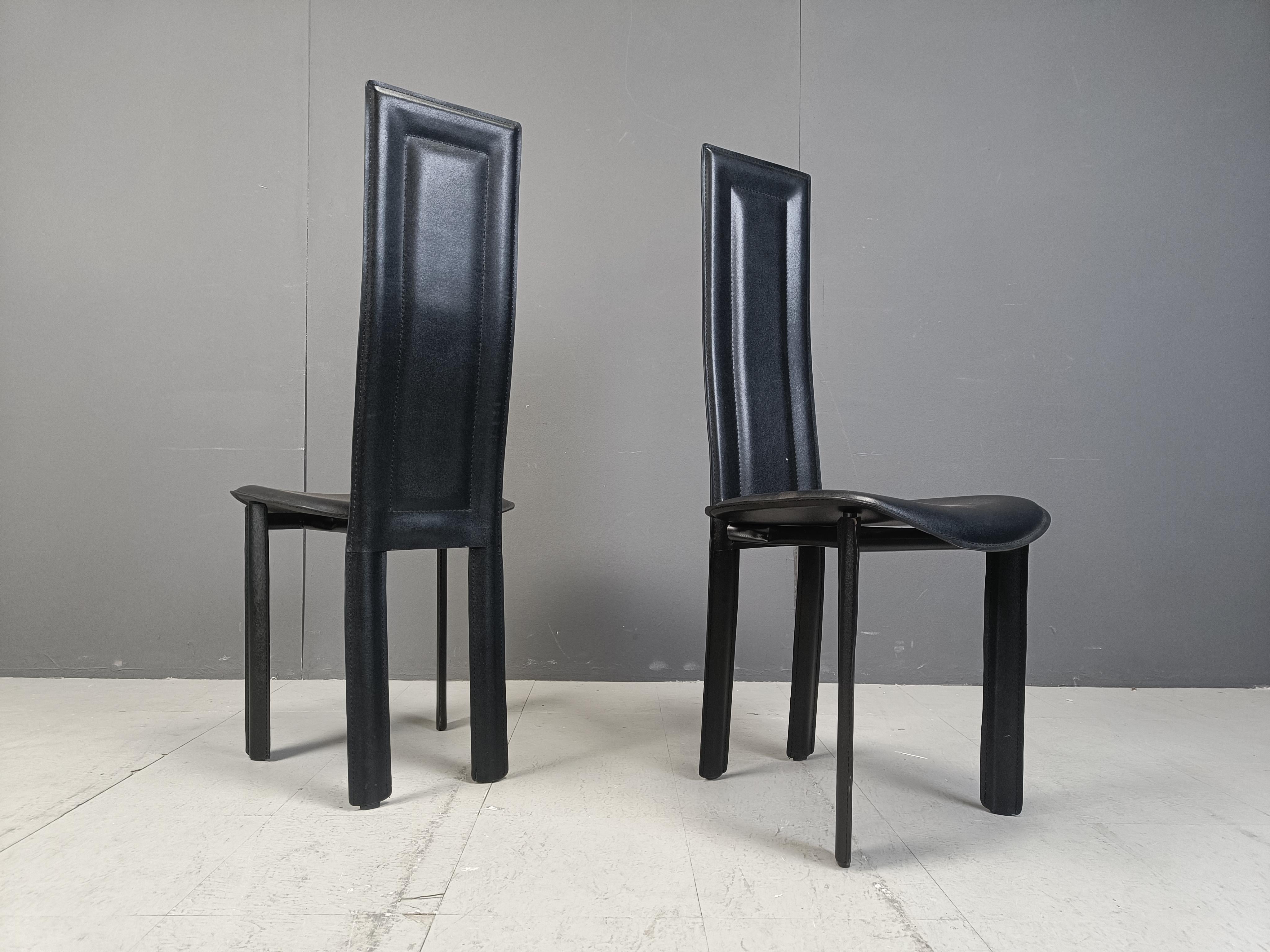 Set of 6 high back leather dining chairs, 1980s 3