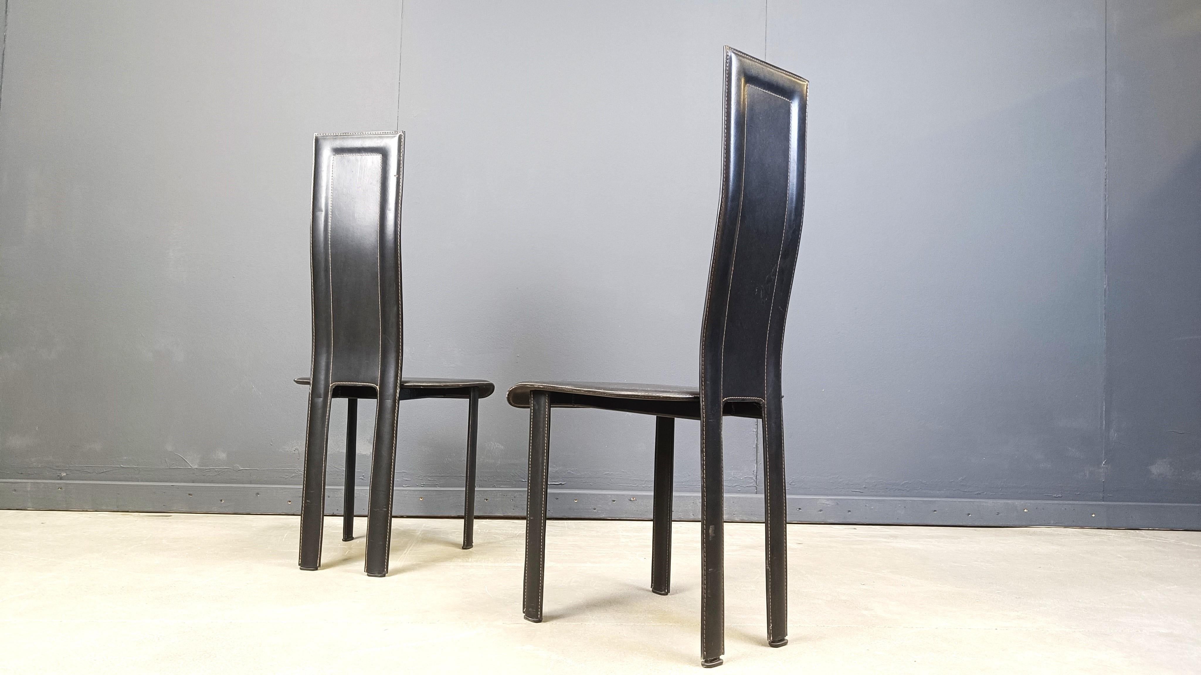 Set of 6 high back leather dining chairs, 1980s For Sale 3