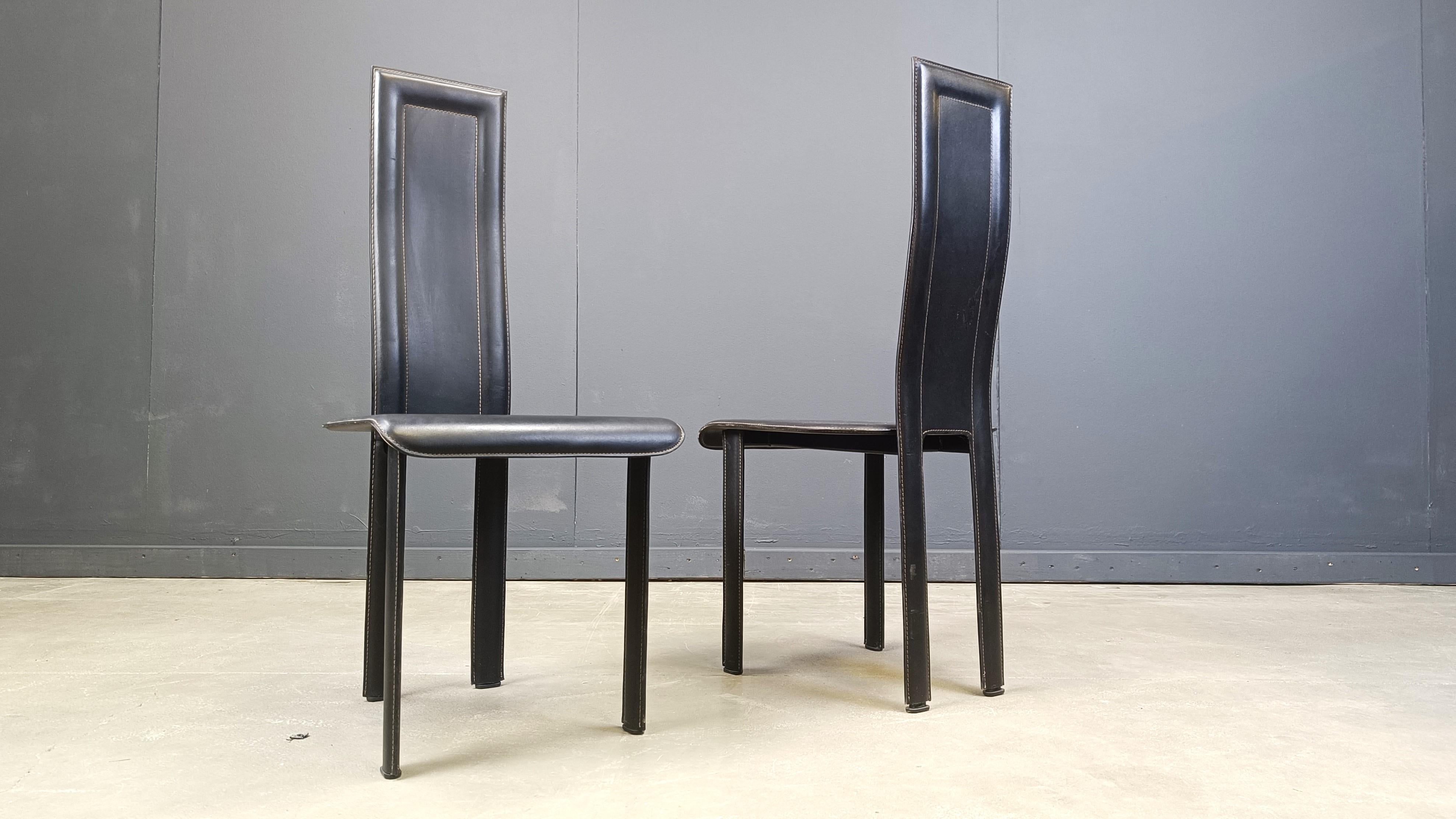 Set of 6 high back leather dining chairs, 1980s For Sale 4