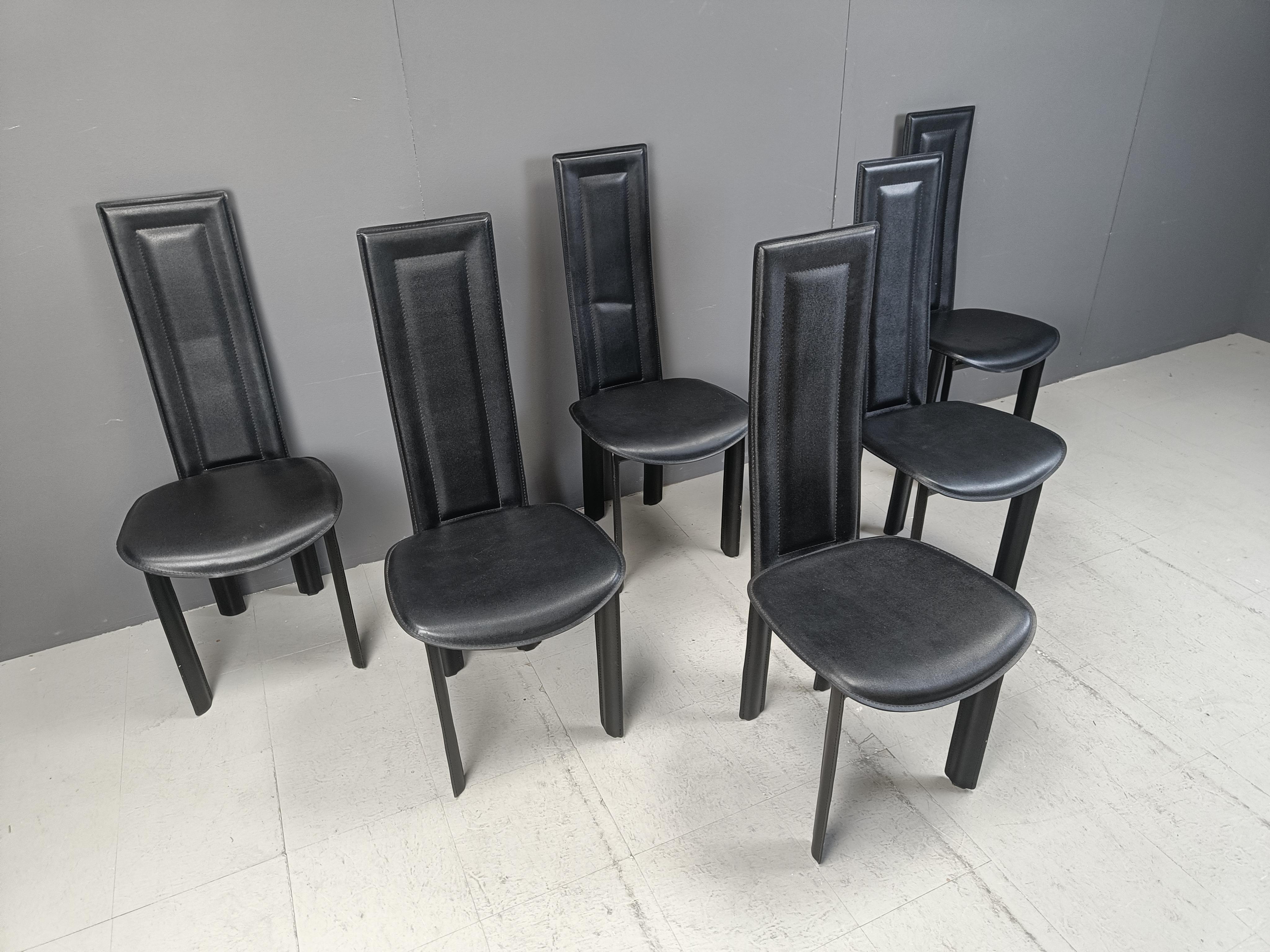 Late 20th Century Set of 6 high back leather dining chairs, 1980s