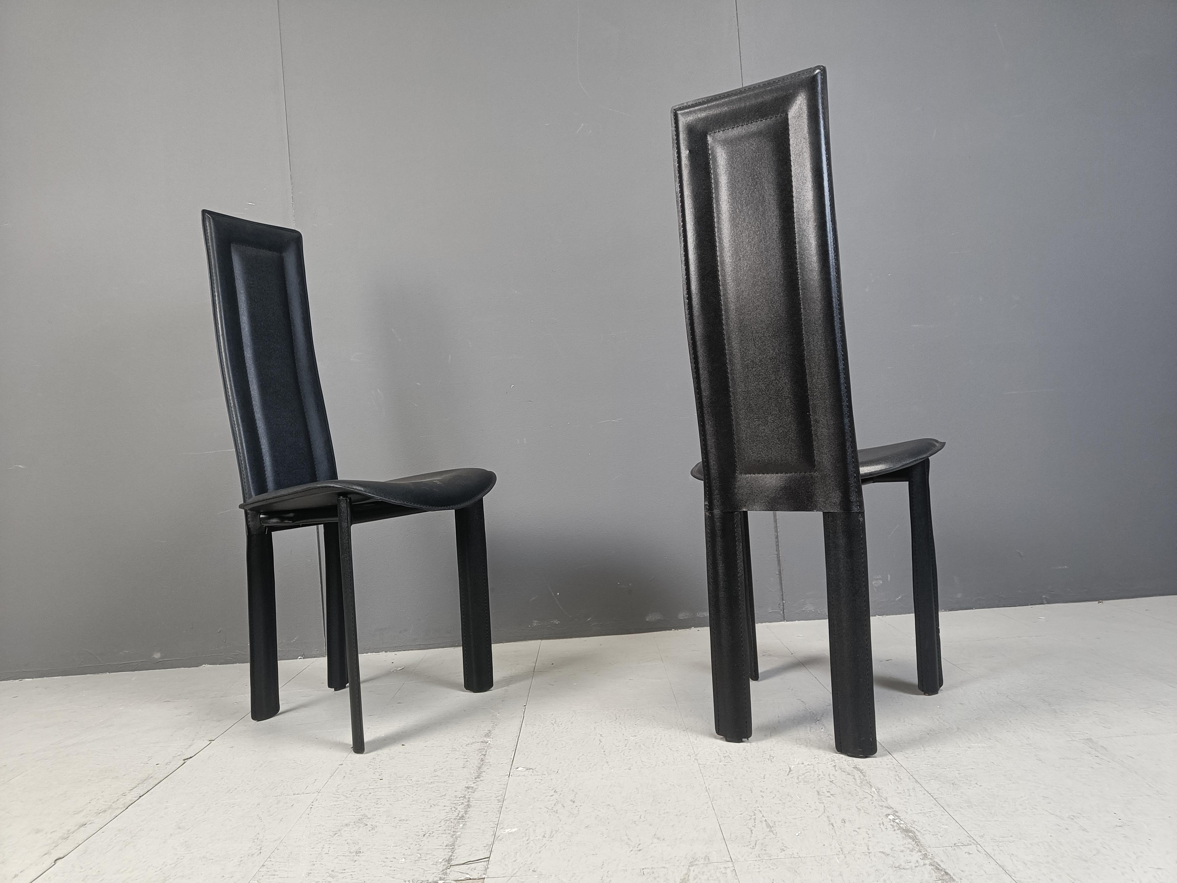 Set of 6 high back leather dining chairs, 1980s 1