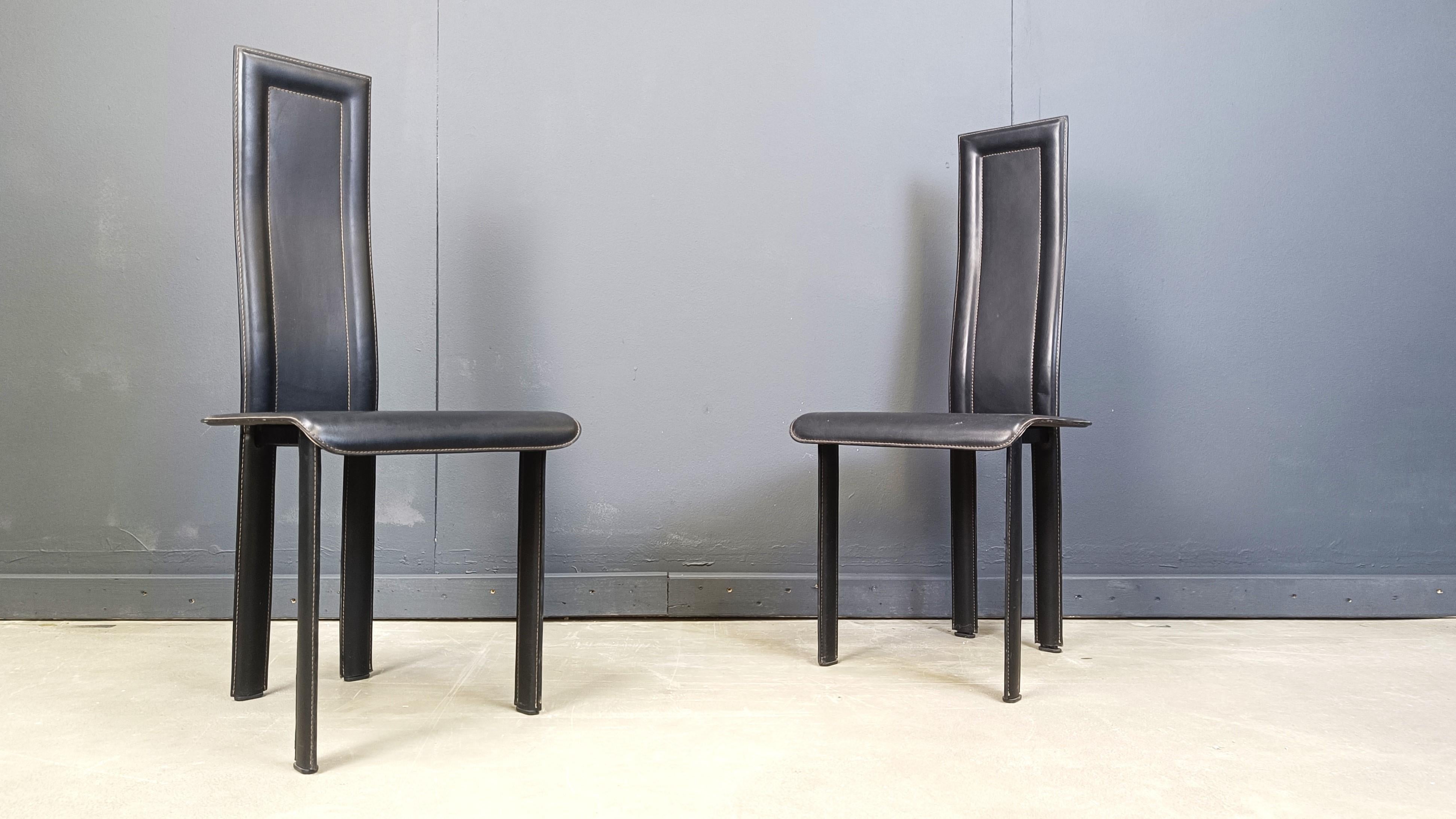 Set of 6 high back leather dining chairs, 1980s For Sale 1
