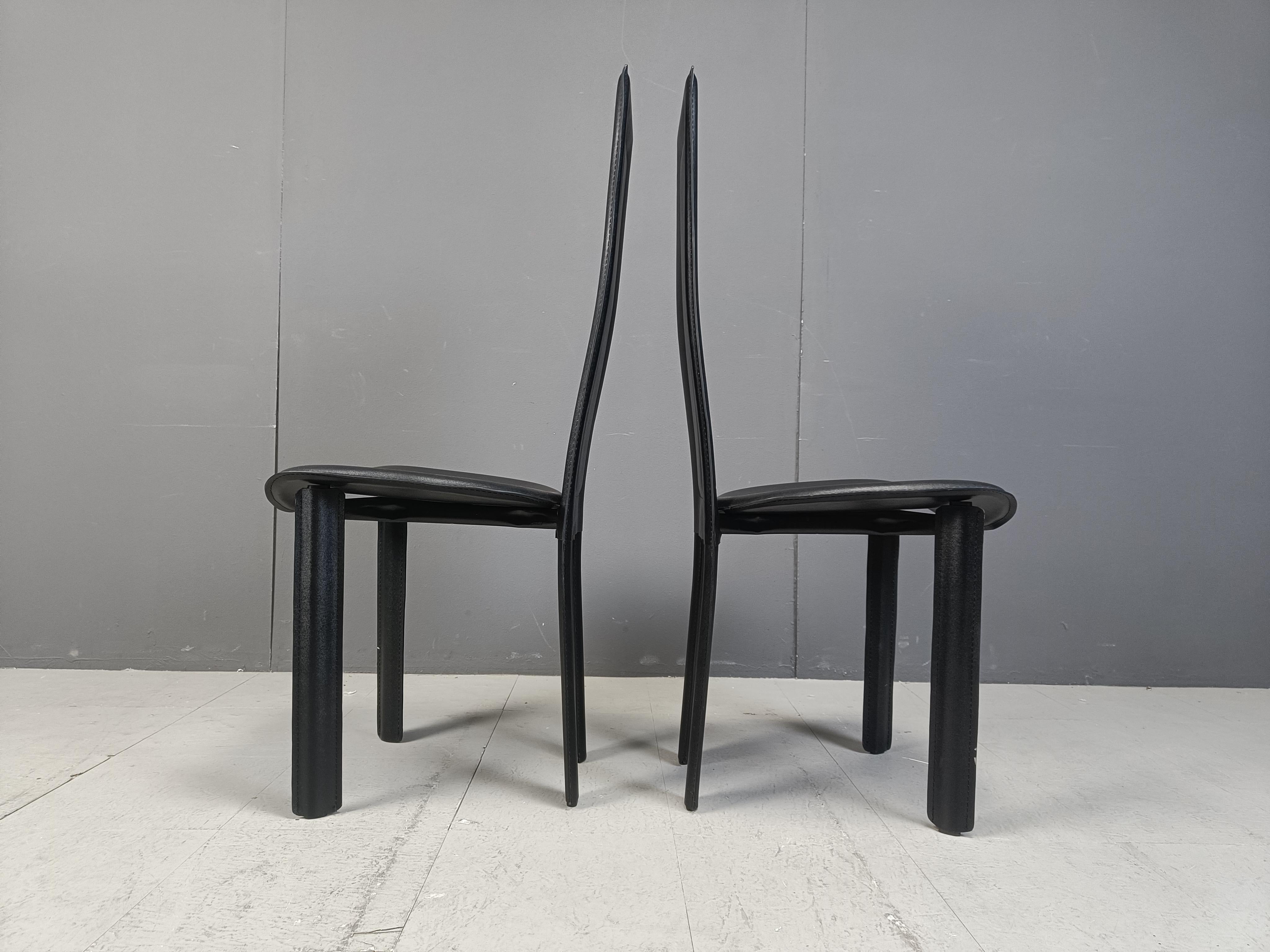 Set of 6 high back leather dining chairs, 1980s 2