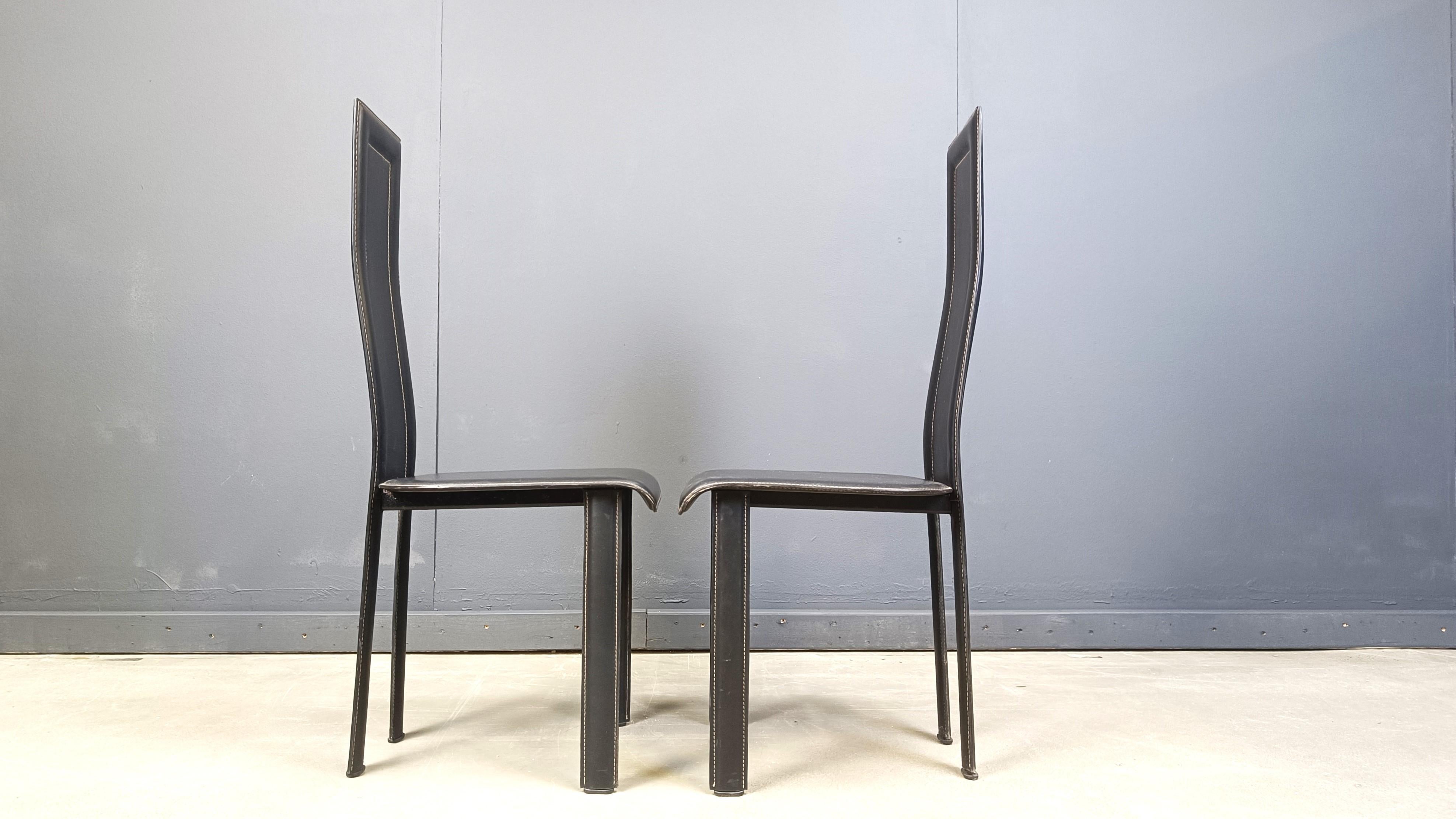 Set of 6 high back leather dining chairs, 1980s For Sale 2