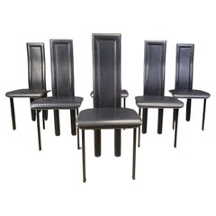 Set di 6 sedie da pranzo con schienale alto in pelle, anni '80