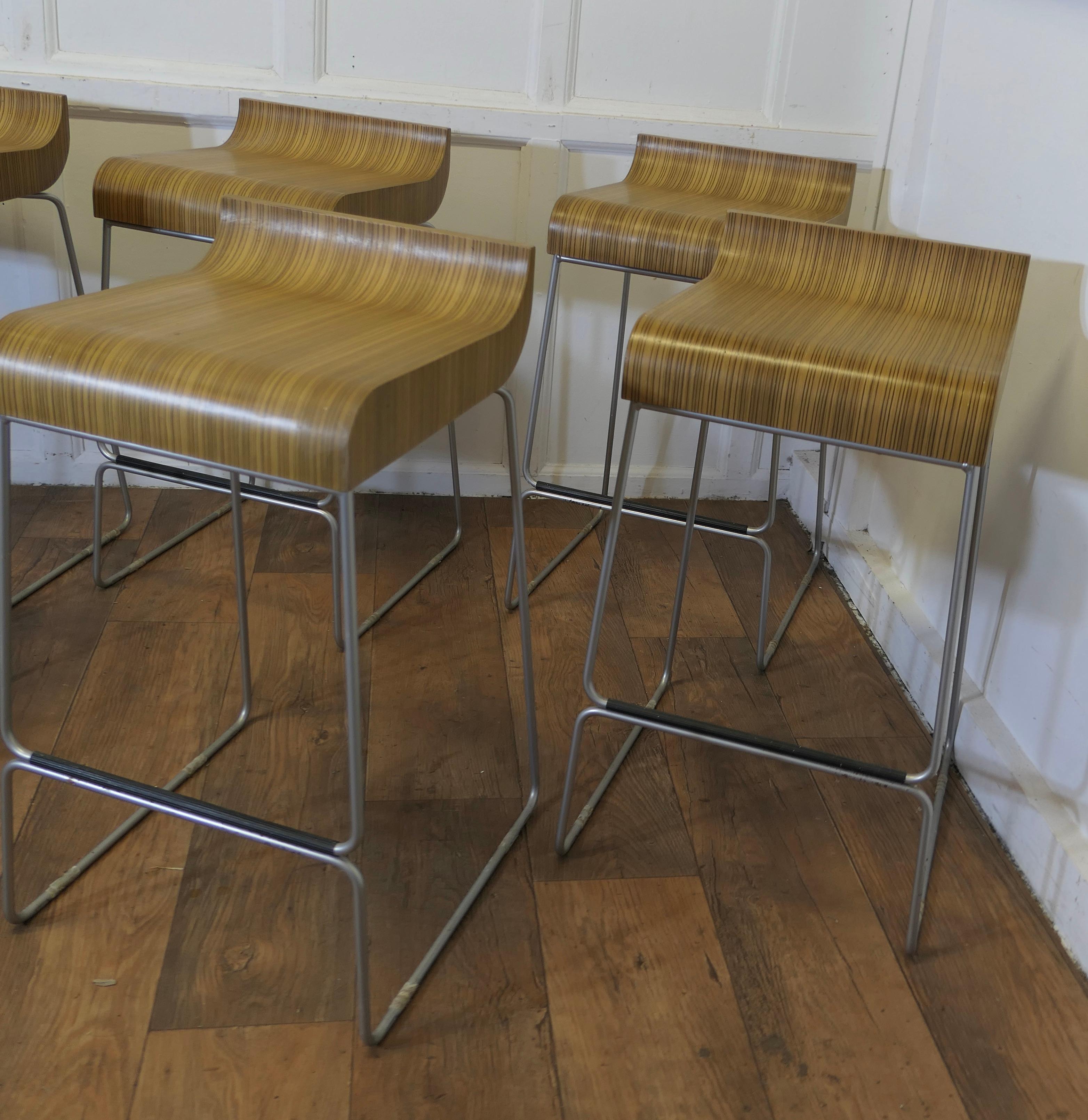 Zebra Wood Set of 6 High Class Italian Bar Stools by Emilio Nanni    Superb design