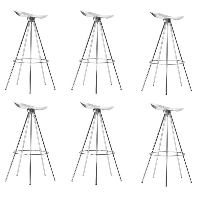 Set of 6 High Jamaica Bar Stool Aluminium Seat and Chromed Steel by Pepe Cortés For Sale