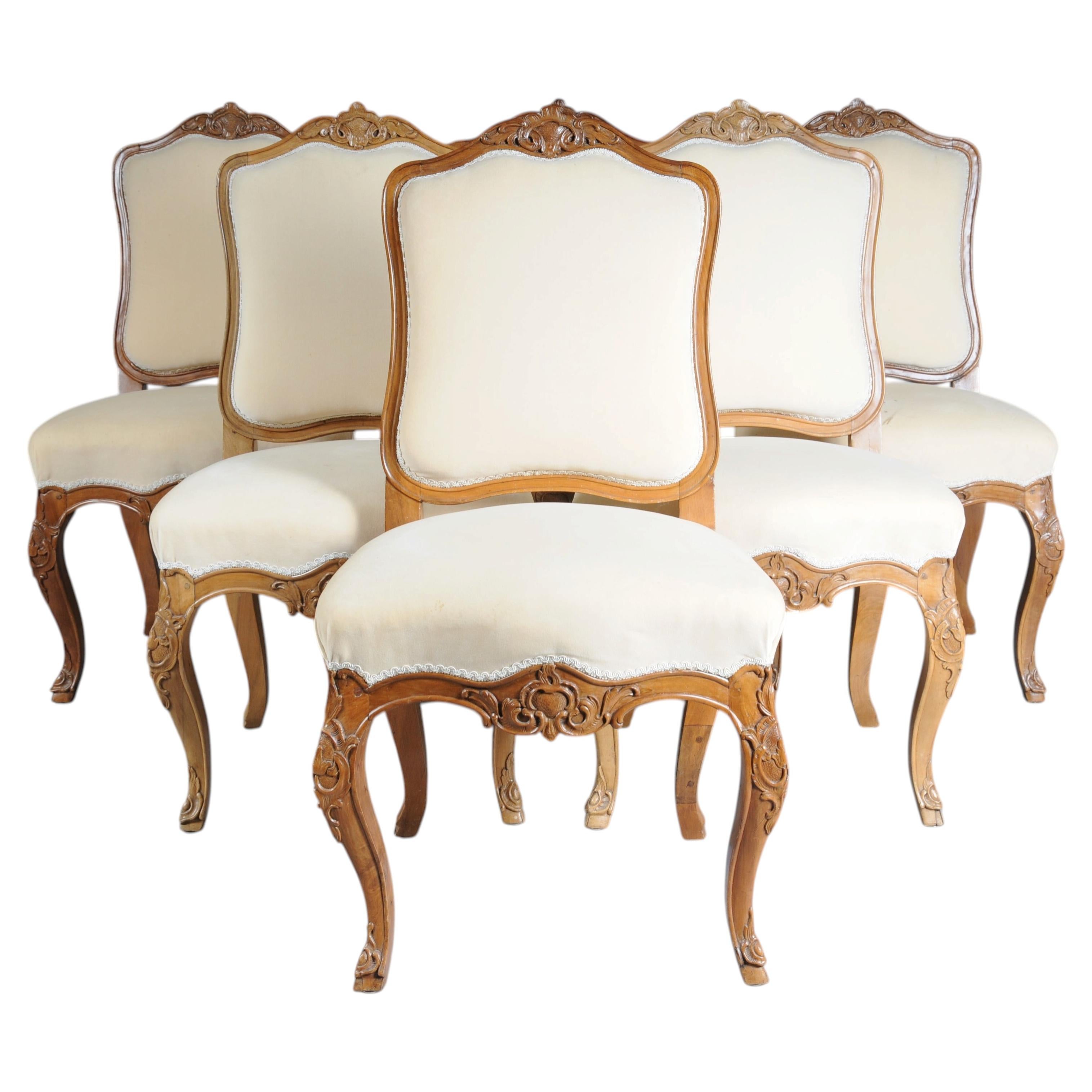 Set of 6 High-Quality Rococo Salon Chairs, 18th Century, Walnut For Sale
