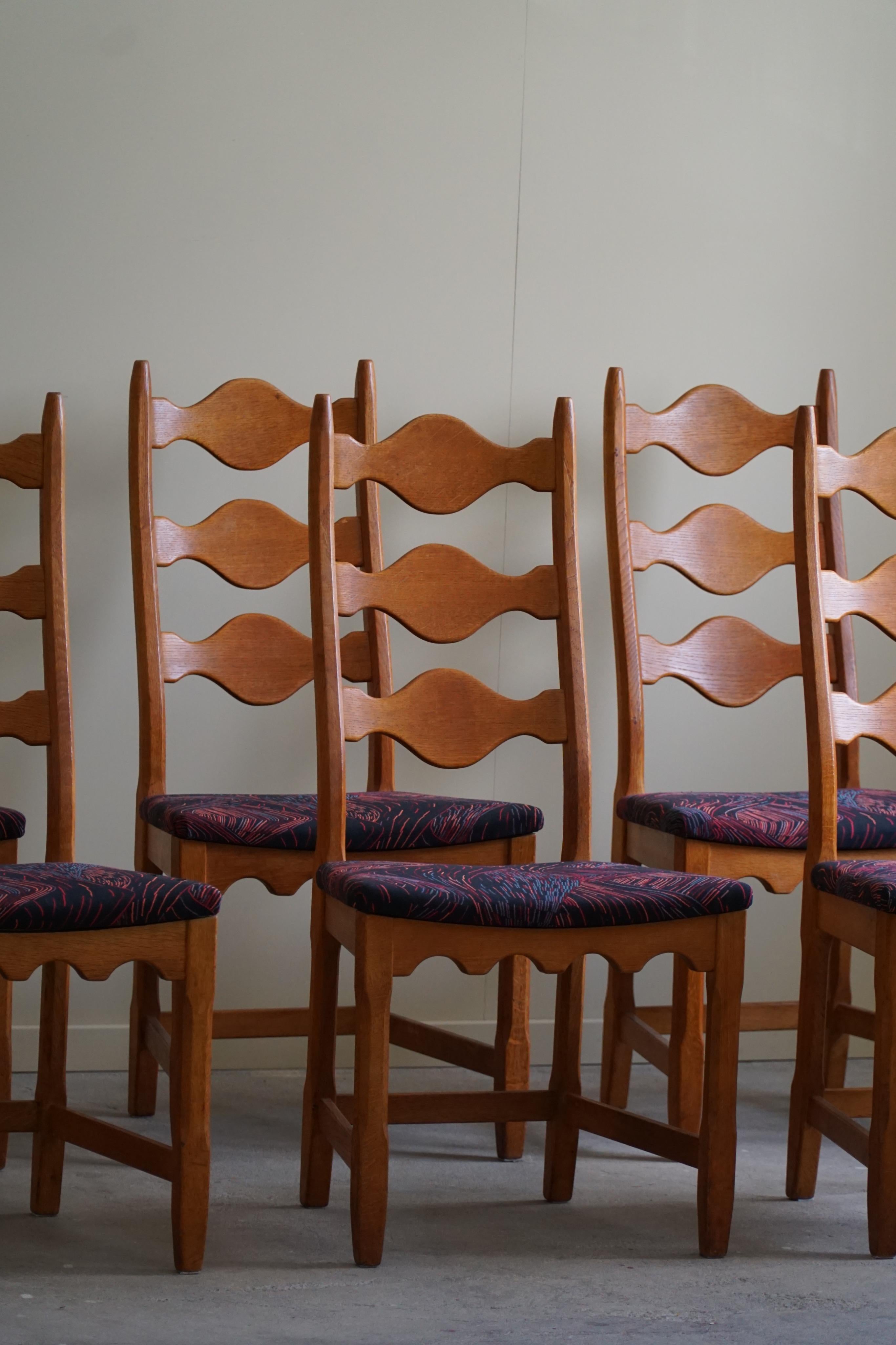 Set of 6 Highback Dining Chairs in Oak, Danish Modern, Henning Kjærnulf, 1960s 5
