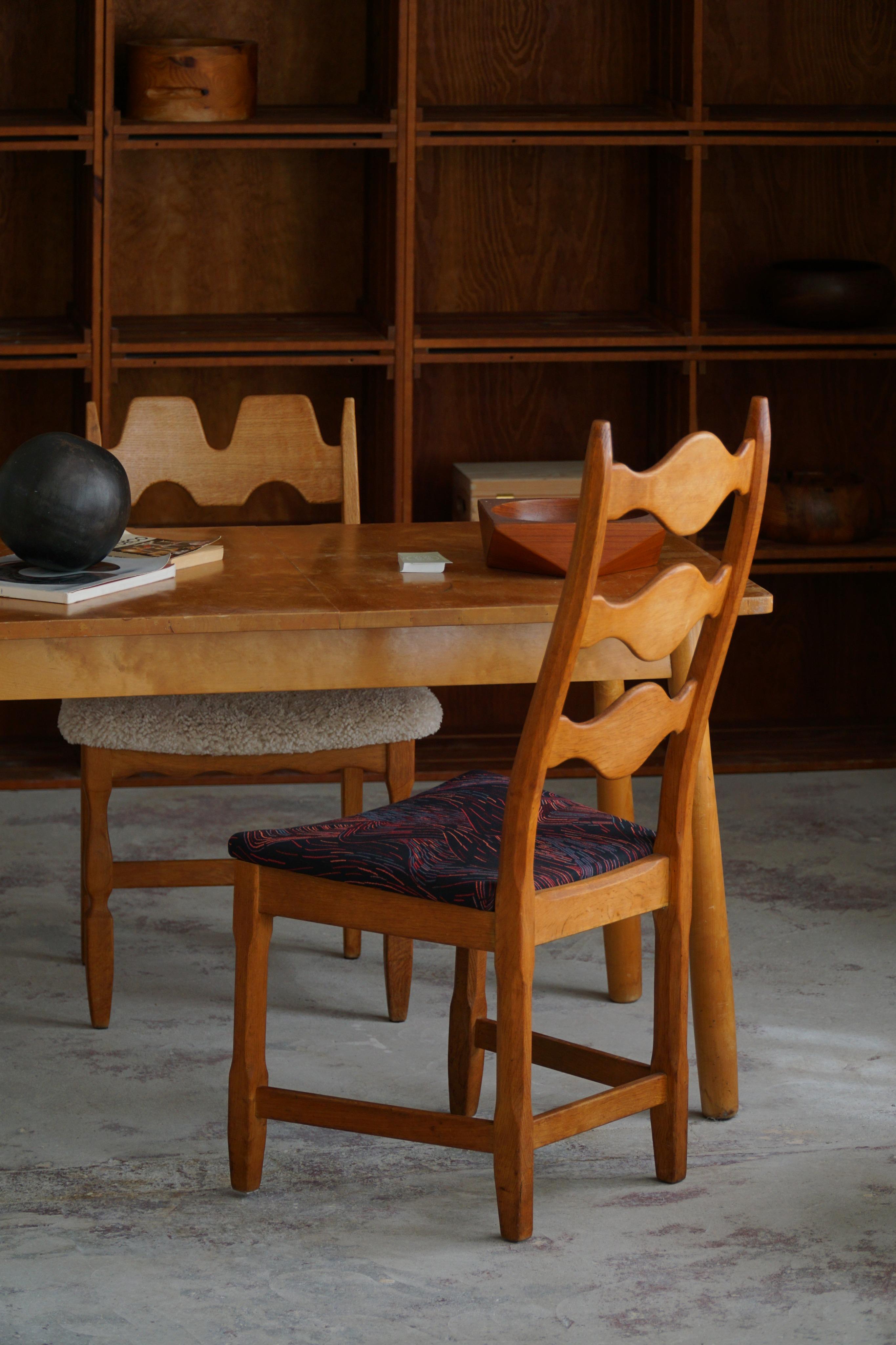 20th Century Set of 6 Highback Dining Chairs in Oak, Danish Modern, Henning Kjærnulf, 1960s