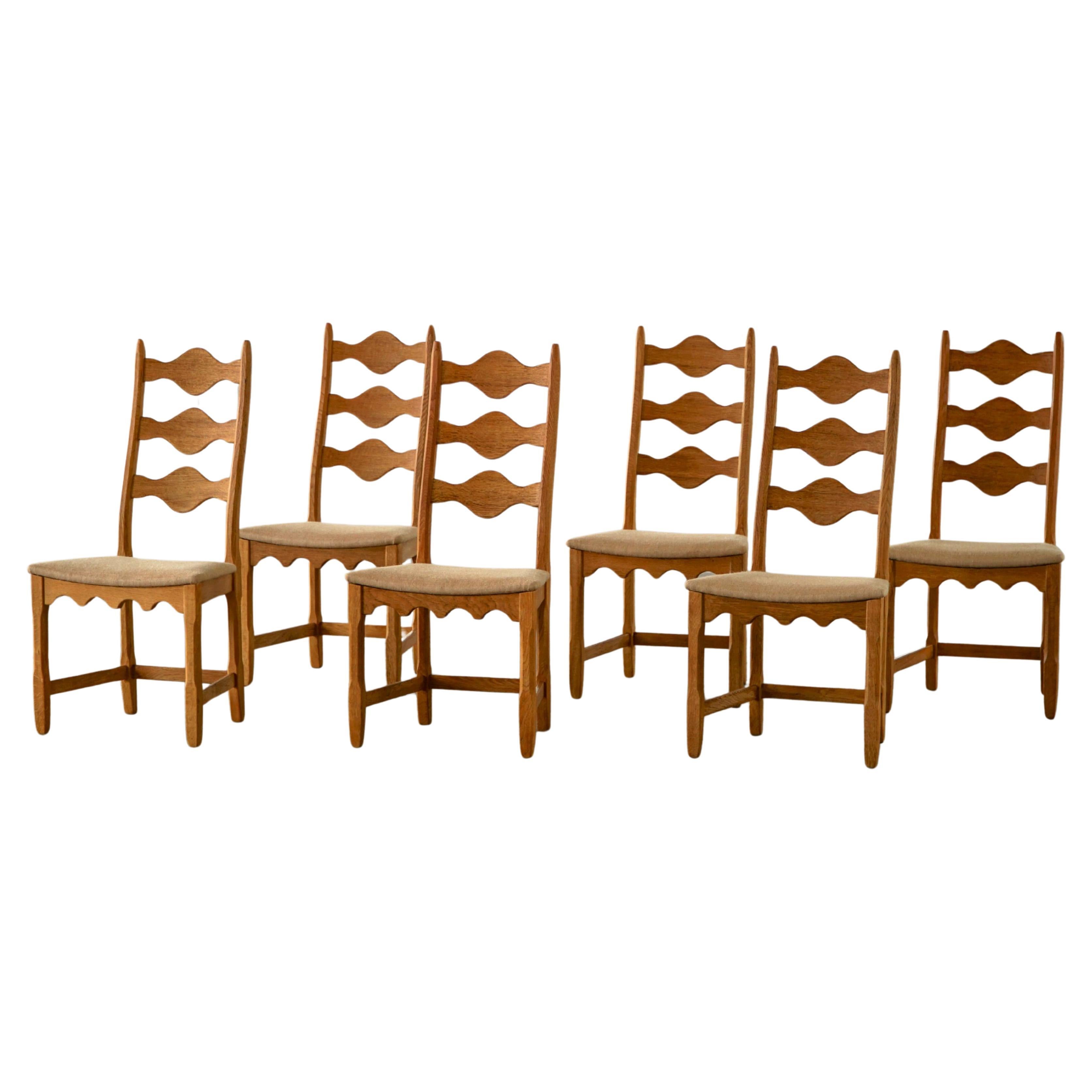 Ensemble de 6 chaises de salle à manger à dossier haut en Oak, modernité danoise, Henning Kjærnulf, années 1960