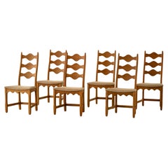 Ensemble de 6 chaises de salle à manger à dossier haut en Oak, modernité danoise, Henning Kjærnulf, années 1960