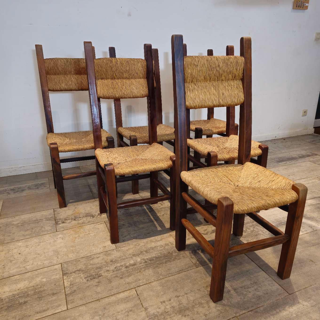 Brutalist Set of 6, Highback Solid Oak Chairs  For Sale