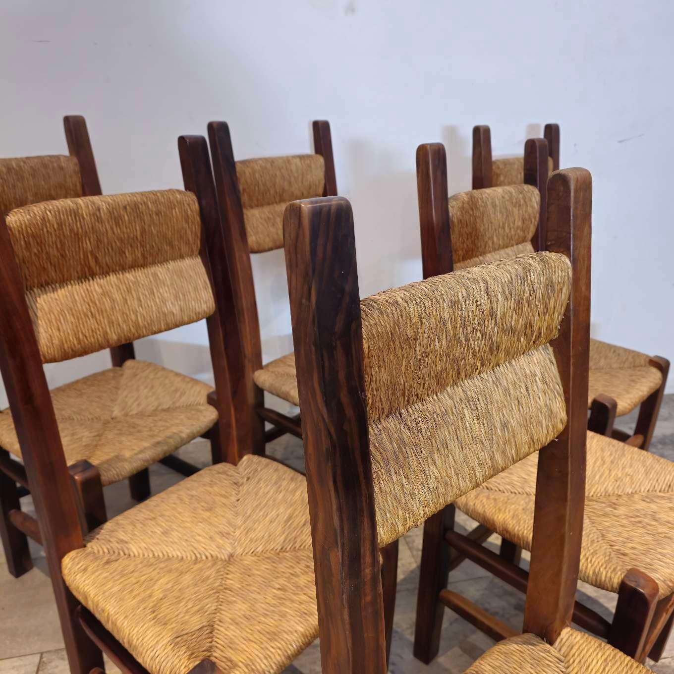 French Set of 6, Highback Solid Oak Chairs  For Sale