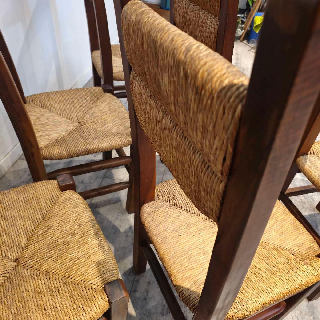 Straw Set of 6, Highback Solid Oak Chairs  For Sale