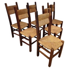 Vintage Set of 6, Highback Solid Oak Chairs 