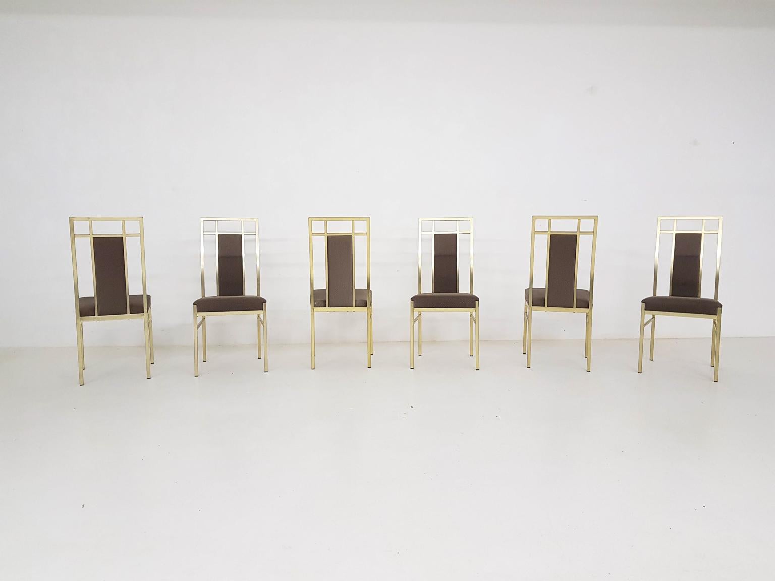 Satz von 6 Hollywood-Regency-Esszimmerstühlen, Italien, 1970er Jahre (Pulverbeschichtet) im Angebot