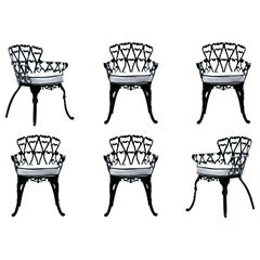 Set of 6 Hollywood Regency Neo Baroque Black Patio Dining Arm Chairs c. 1960