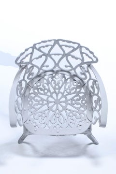 Set of 6 Hollywood Regency Neo Baroque White Patio Dining Arm Chairs c. 1960