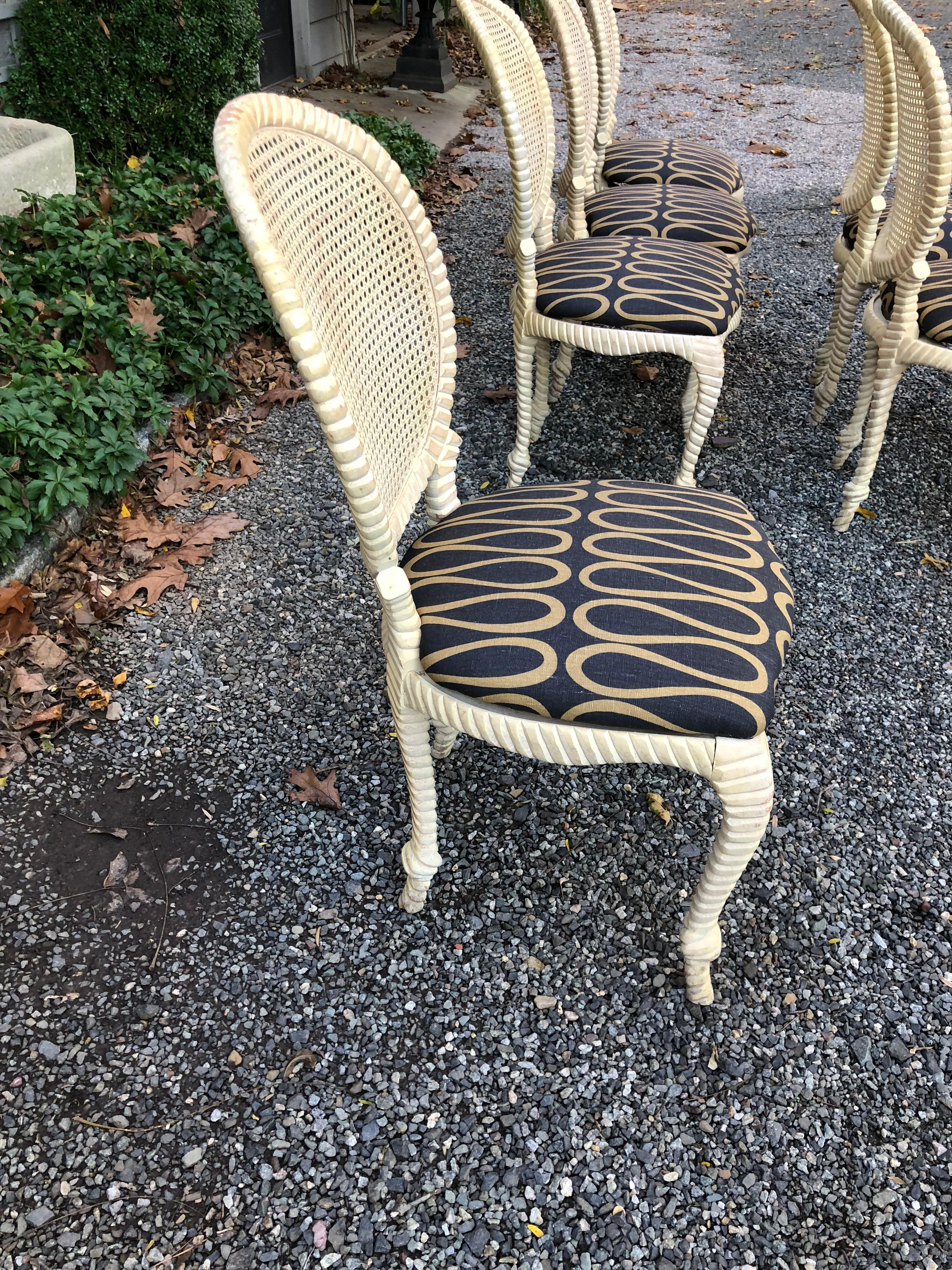 American Set of 6 Hollywood Regency Rope and Tassel Dining Chairs