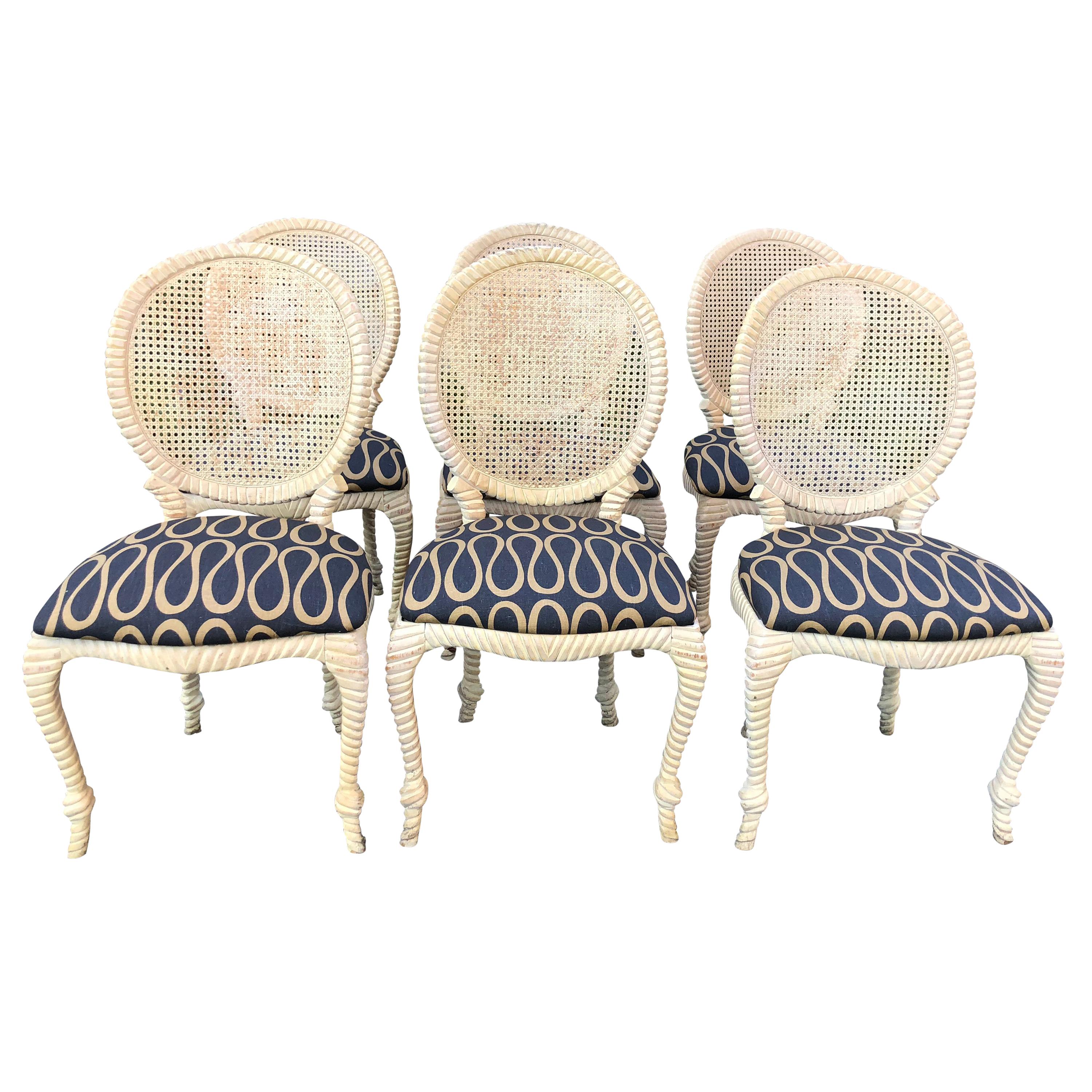 Set of 6 Hollywood Regency Rope and Tassel Dining Chairs