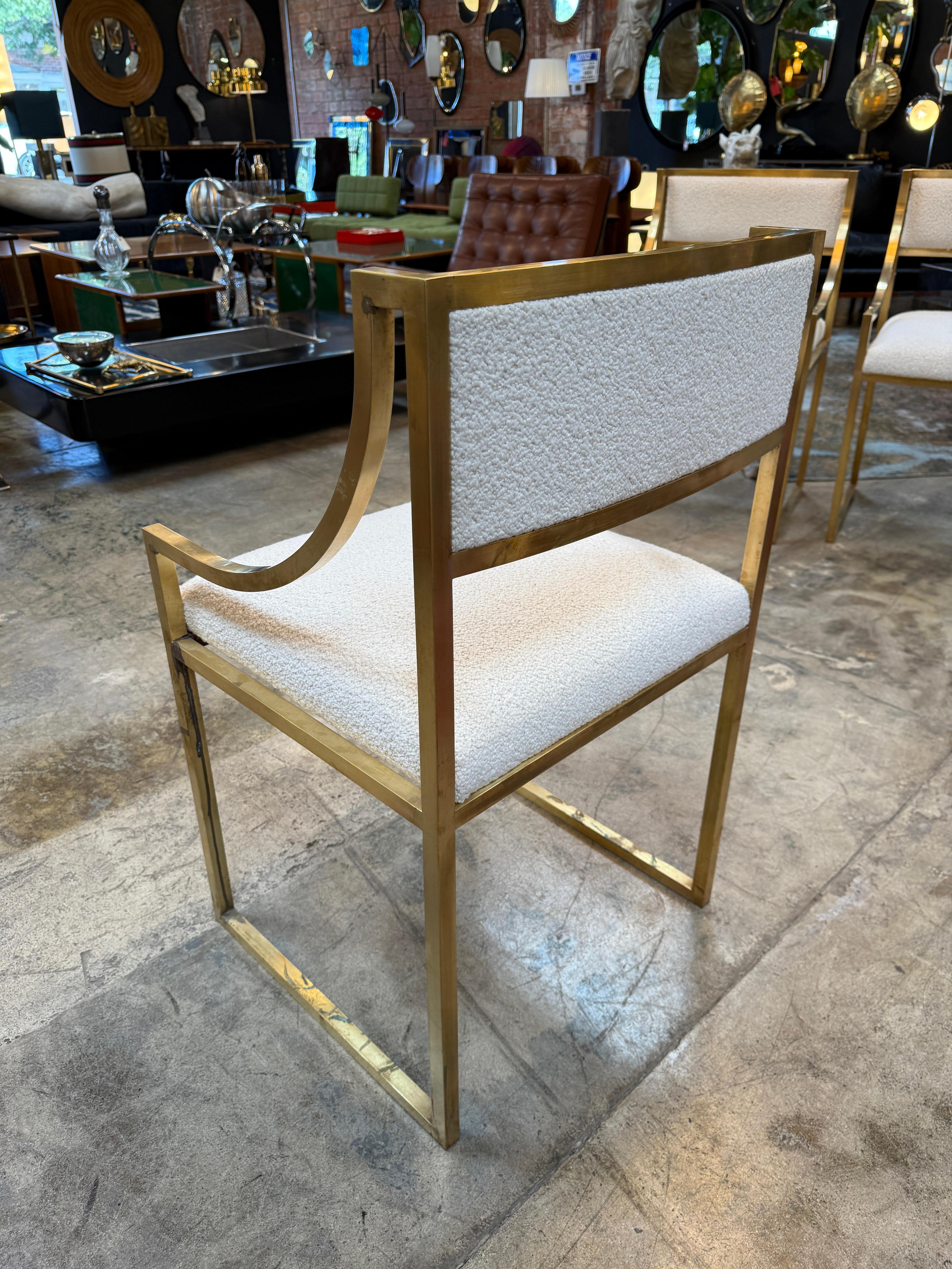 Ensemble de 6 chaises de style Hollywood Regency en laiton, Italie 1970 Bon état - En vente à Los Angeles, CA