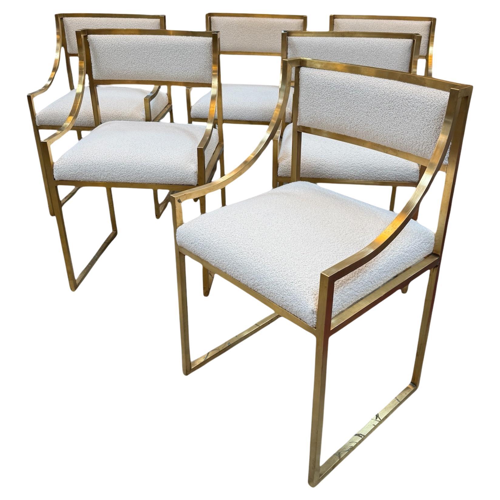 Set of 6 Hollywood Regency Style Chairs in brass, Italy 1970