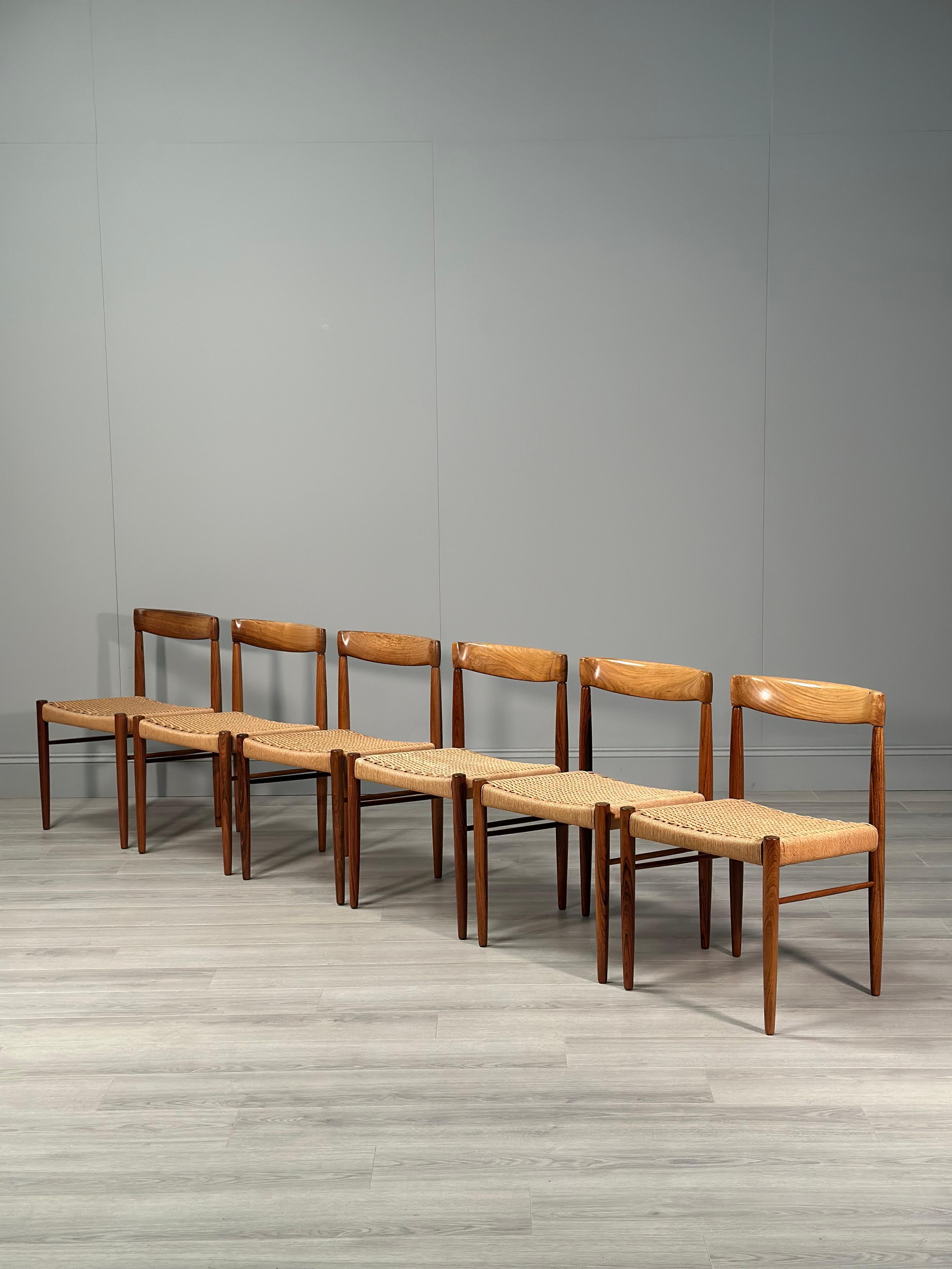 Set Of 6 H.W. Klein Rosewood And Paper Cord Dining Chairs By Bramin 1