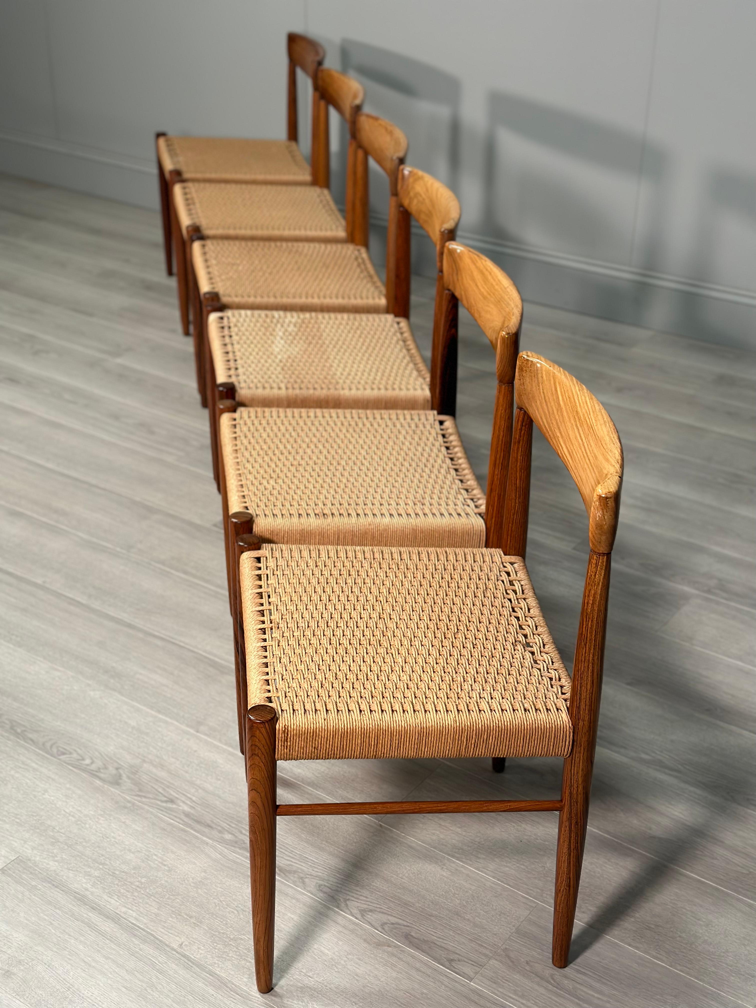Set Of 6 H.W. Klein Rosewood And Paper Cord Dining Chairs By Bramin 2