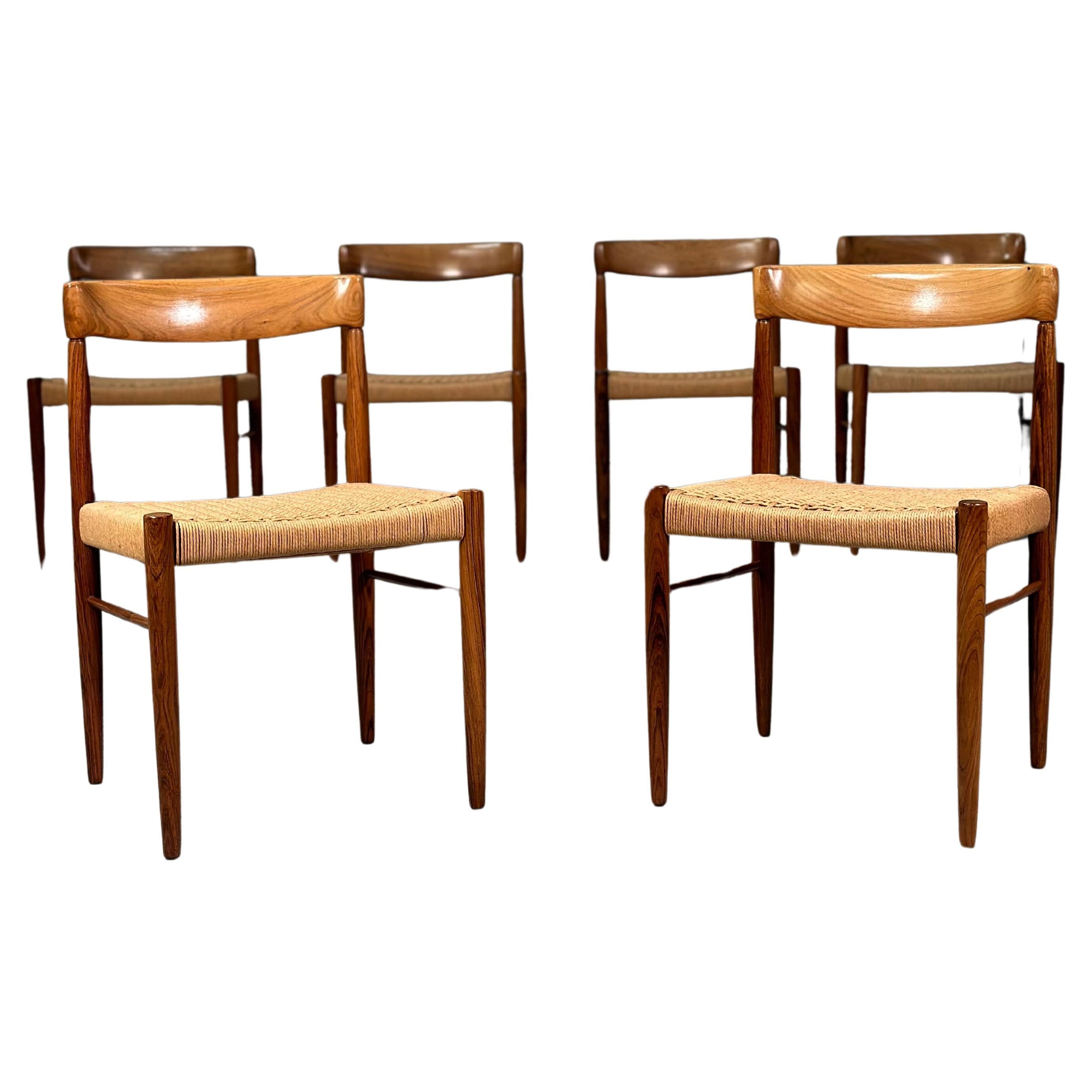 Set Of 6 H.W. Klein Rosewood And Paper Cord Dining Chairs By Bramin