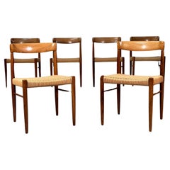 Set Of 6 H.W. Klein Rosewood And Paper Cord Dining Chairs By Bramin
