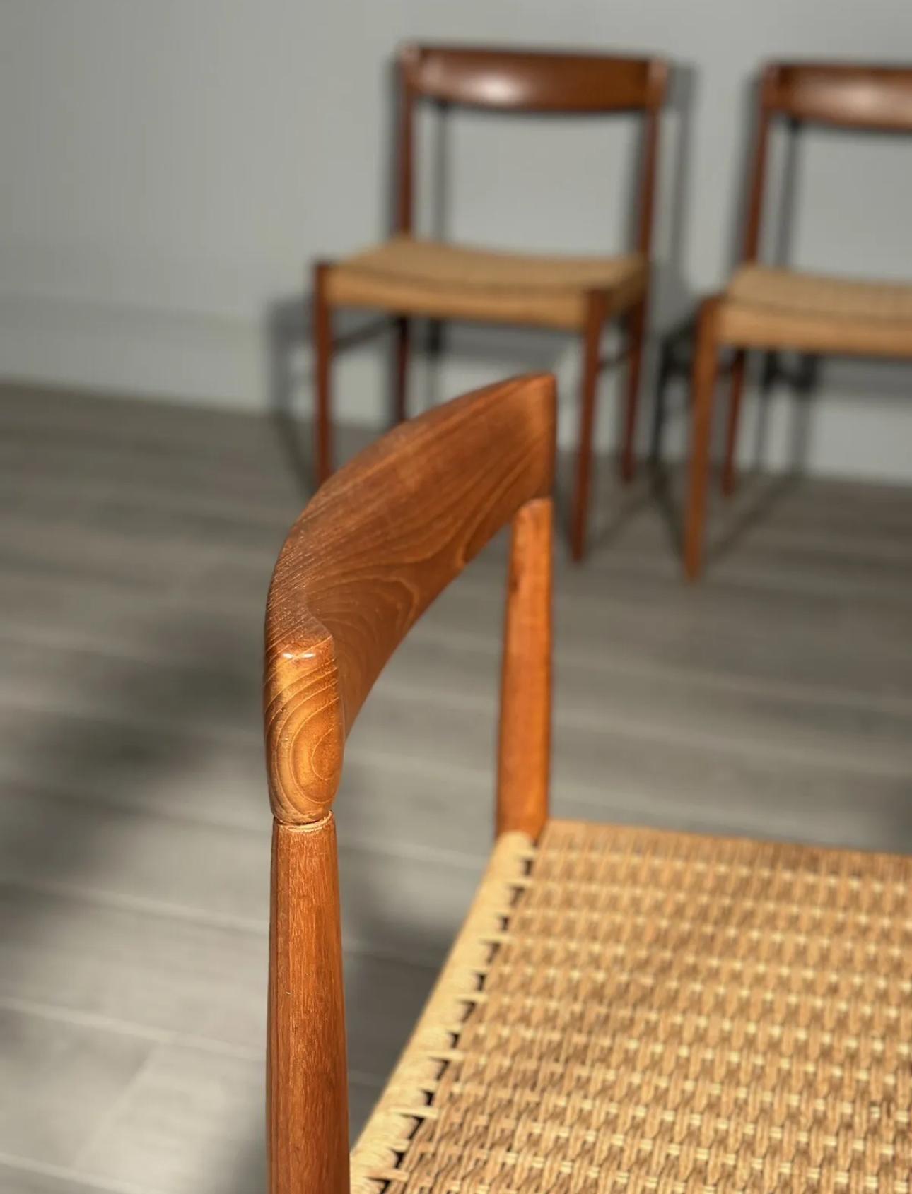 Mid-Century Modern Set Of 6 H.W. Klein Teak And Paper Cord Dining Chairs By Bramin For Sale