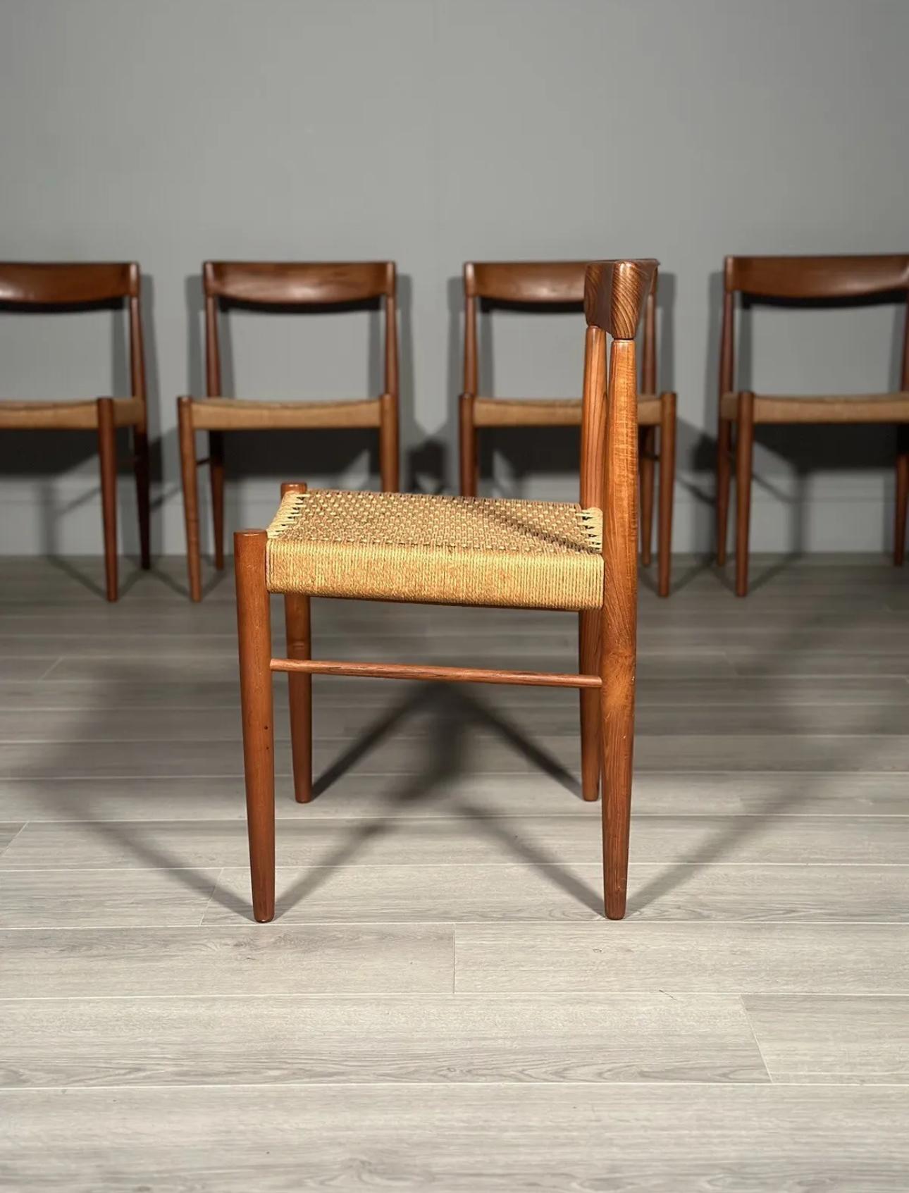 Set Of 6 H.W. Klein Teak And Paper Cord Dining Chairs By Bramin In Good Condition For Sale In Accrington, GB